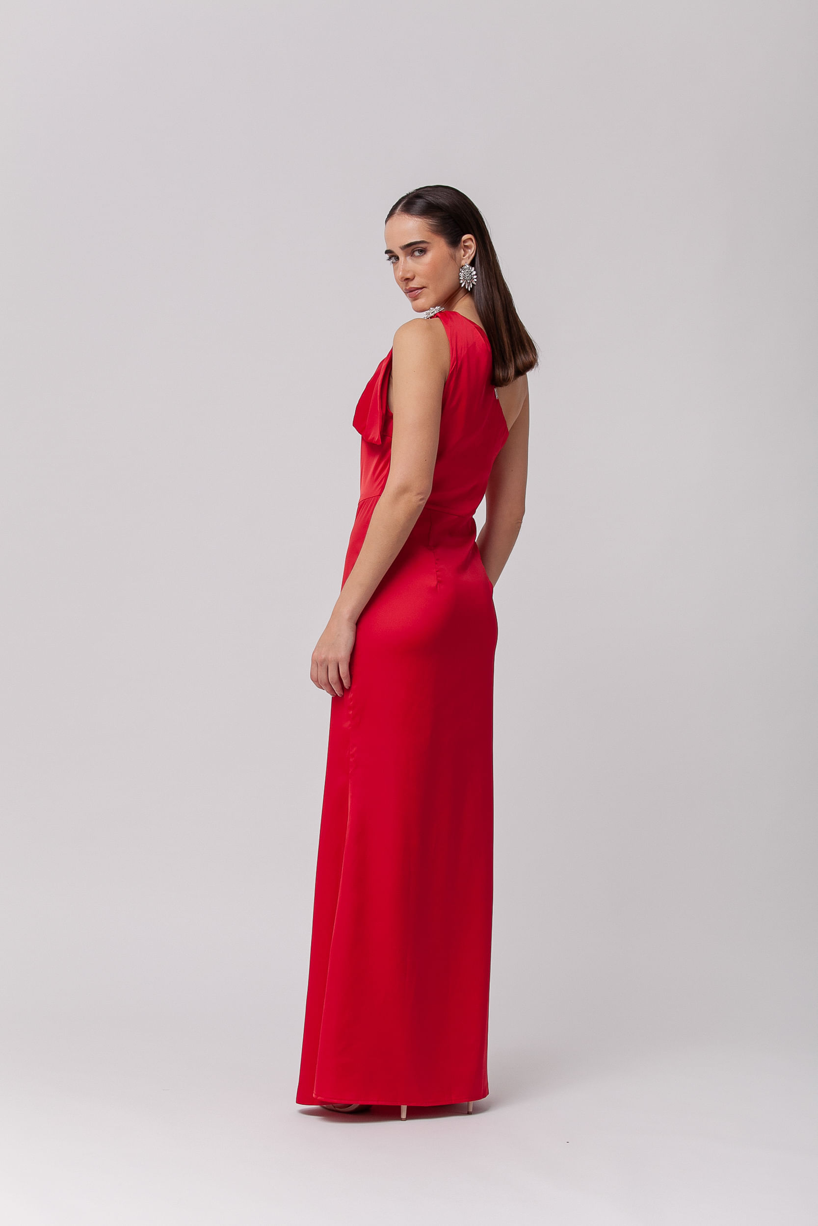 9035729 - Vestido Longo Festa Ombro Único com Pedraria VERMELHO