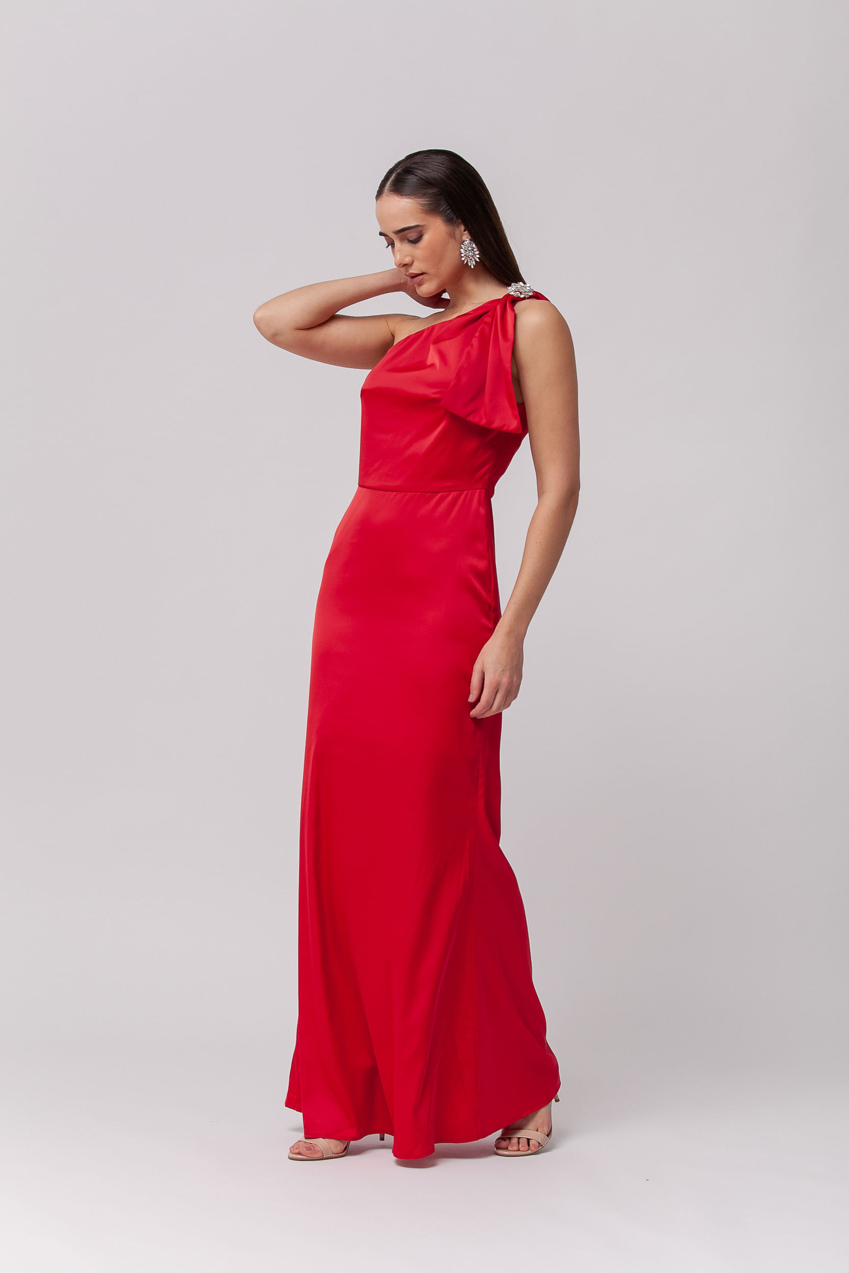 9035729 - Vestido Longo Festa Ombro Único com Pedraria VERMELHO