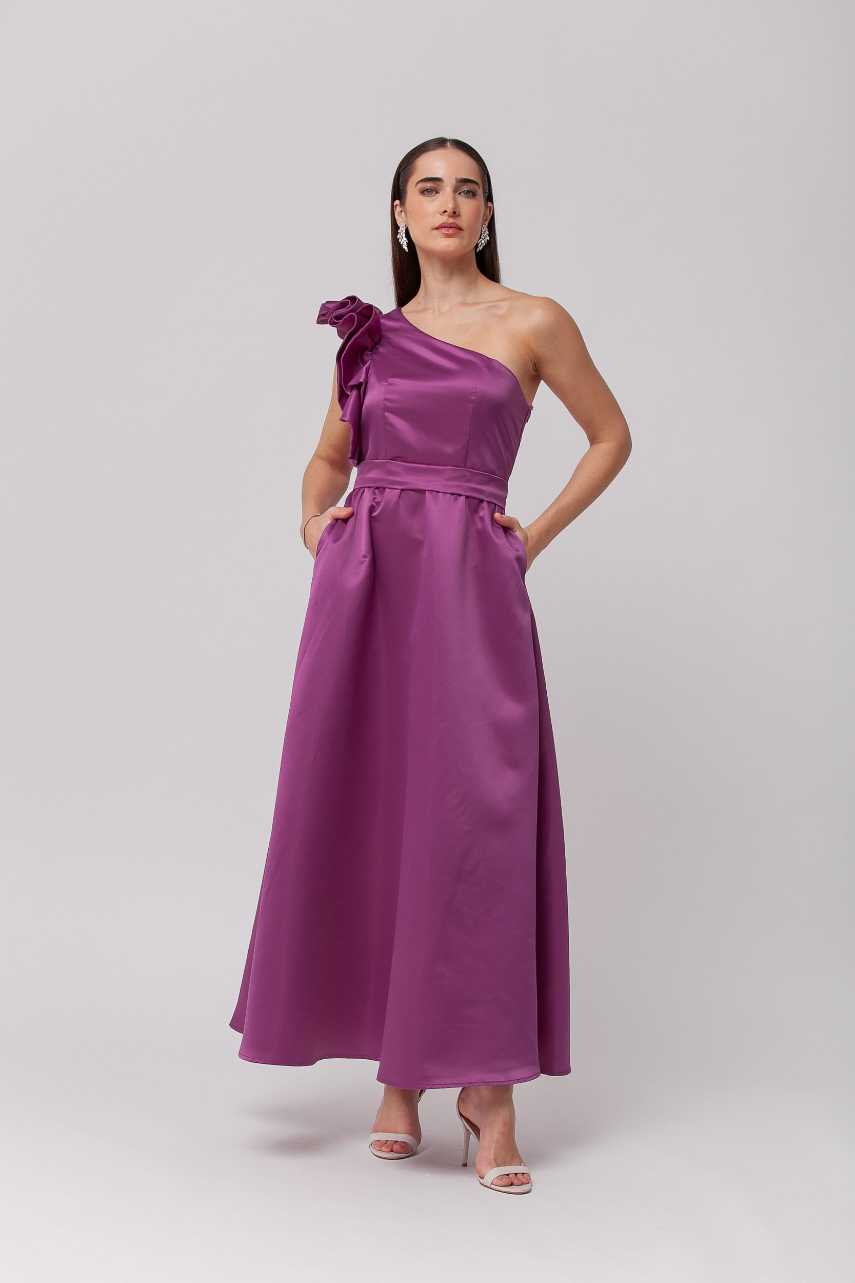 9035730 - Vestido Festa Midi Manga Babados ROXO 
