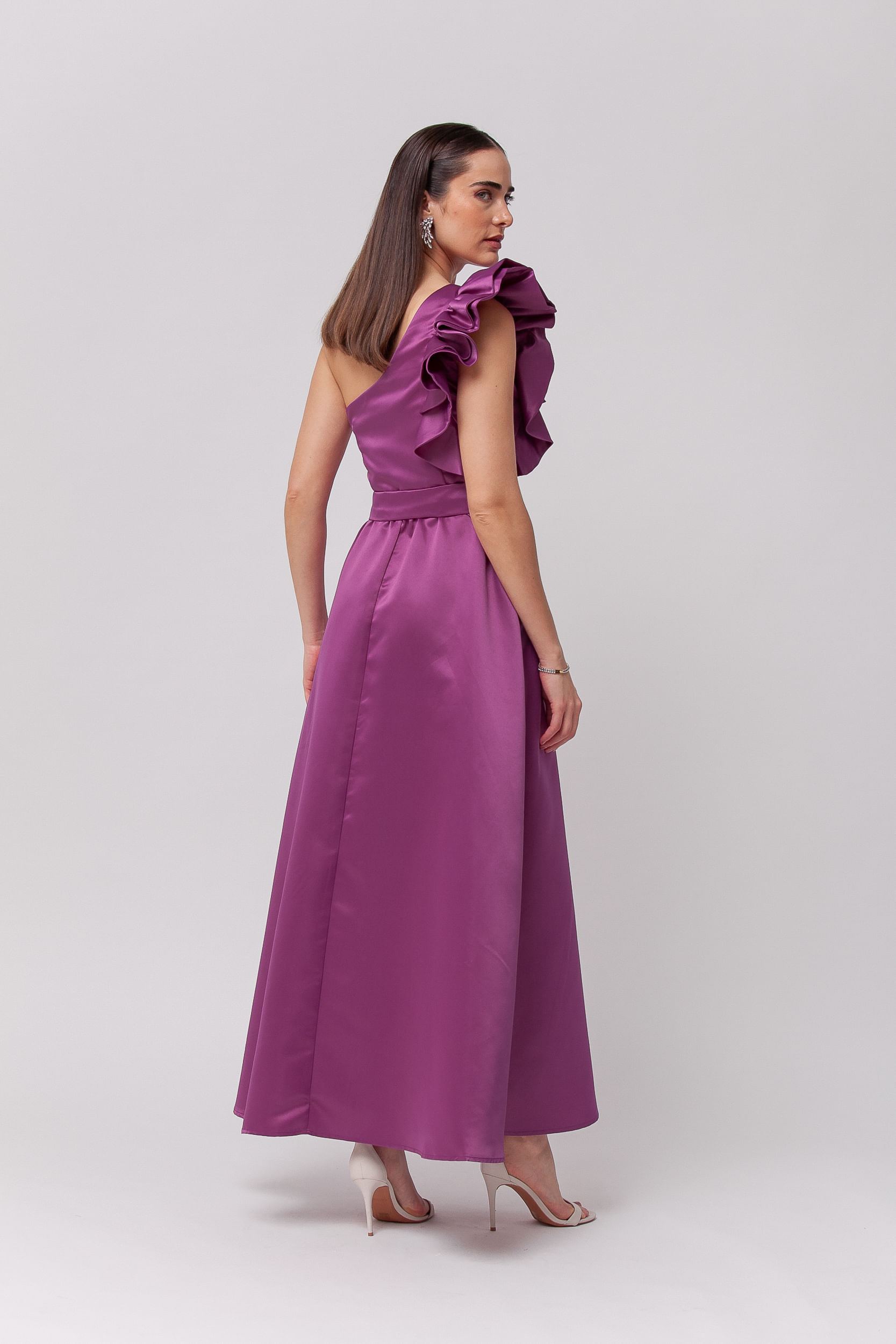 9035730 - Vestido Festa Midi Manga Babados ROXO 9035730 - Vestido Festa Midi Manga Babados ROXO