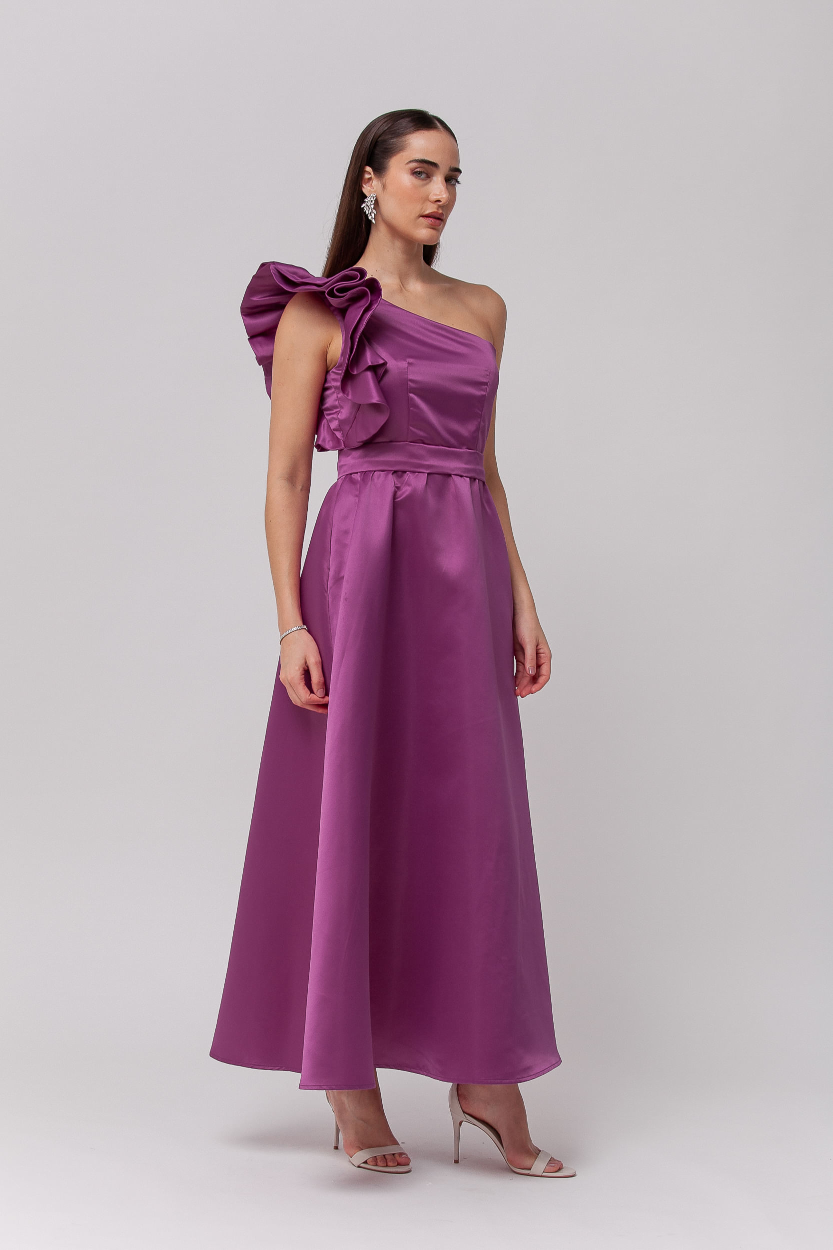 9035730 - Vestido Festa Midi Manga Babados ROXO 9035730 - Vestido Festa Midi Manga Babados ROXO