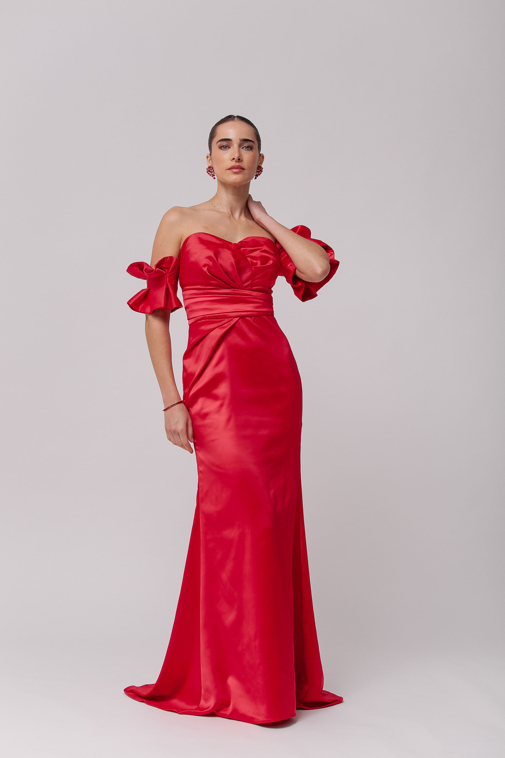 9035733 - Vestido Festa Manga Babados Removível  VERMELHO