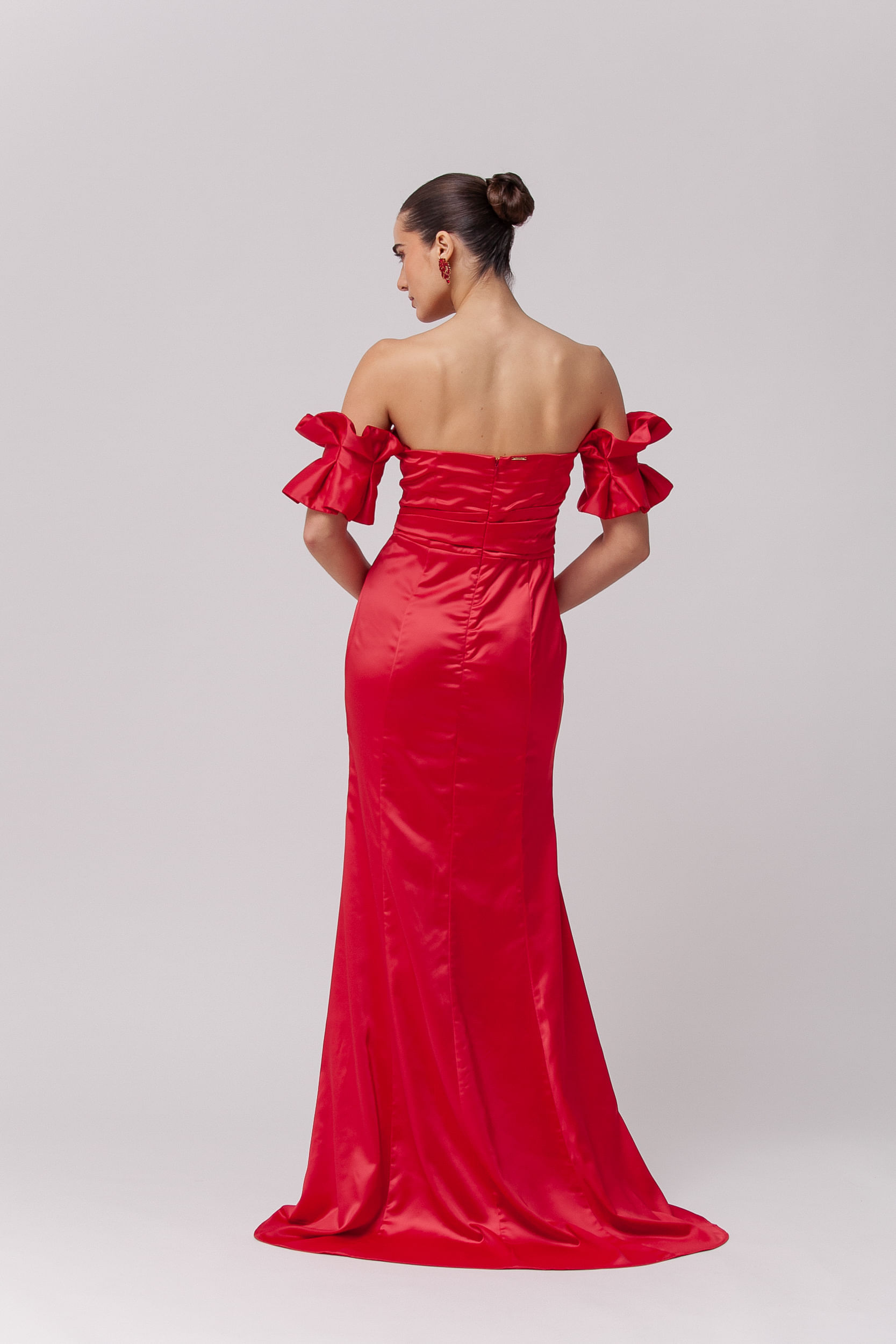 9035733 - Vestido Festa Manga Babados Removível  VERMELHO
