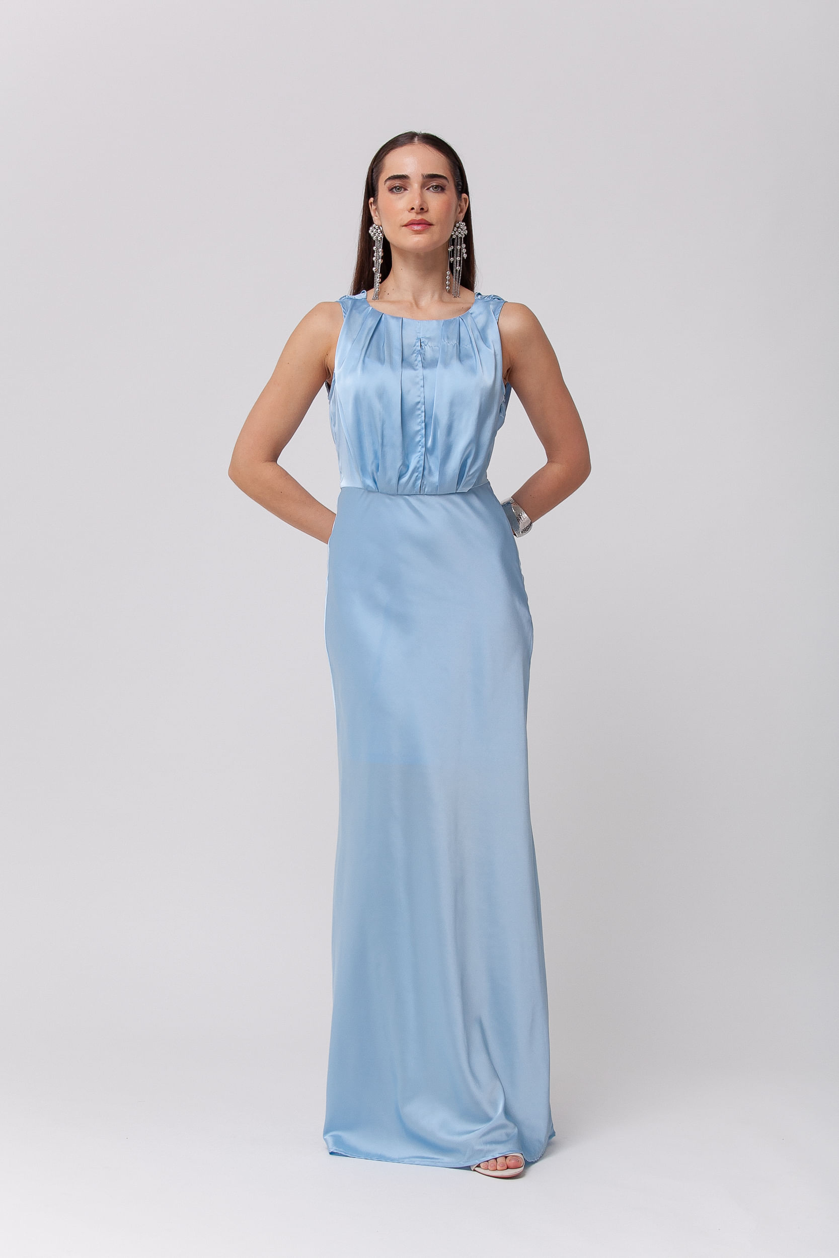 9035735 - Vestido Longo Festa Acetinado Degage	 AZUL