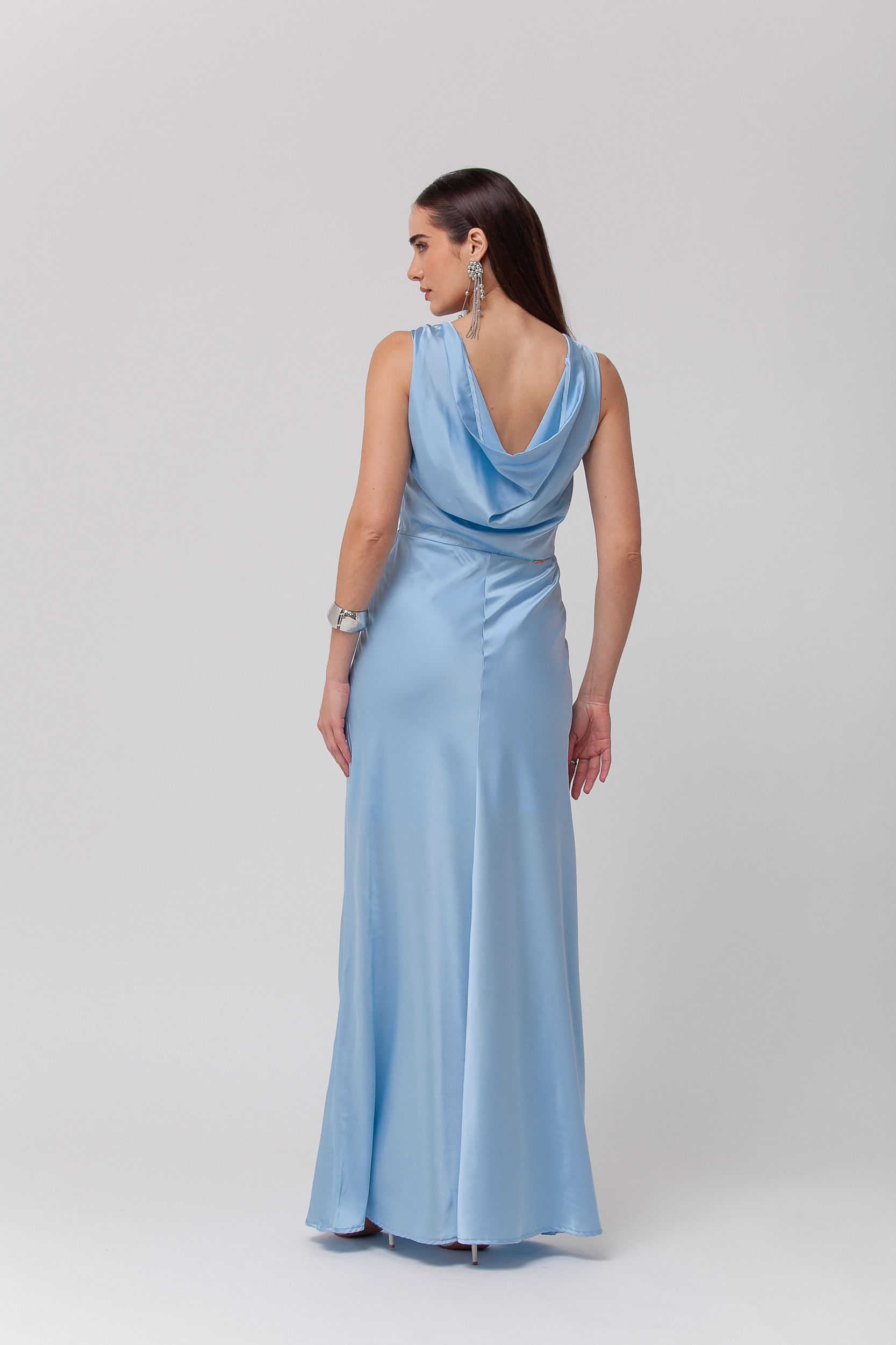 9035735 - Vestido Longo Festa Acetinado Degage AZUL 9035735 - Vestido Longo Festa Acetinado Degage AZUL
