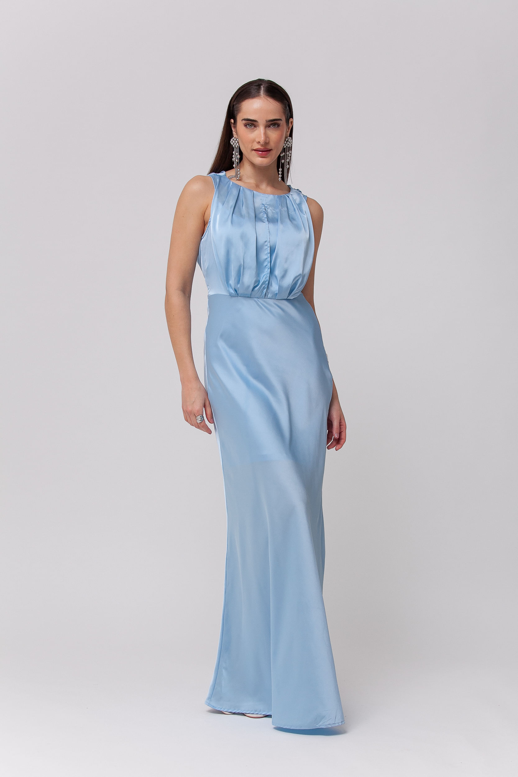 9035735 - Vestido Longo Festa Acetinado Degage AZUL 9035735 - Vestido Longo Festa Acetinado Degage AZUL