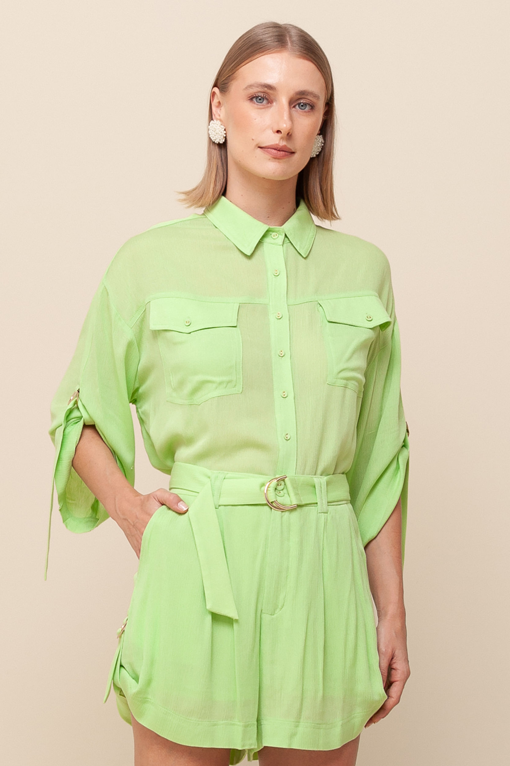 9036157 - Camisa  Anarruga Manga Curta   VERDE 