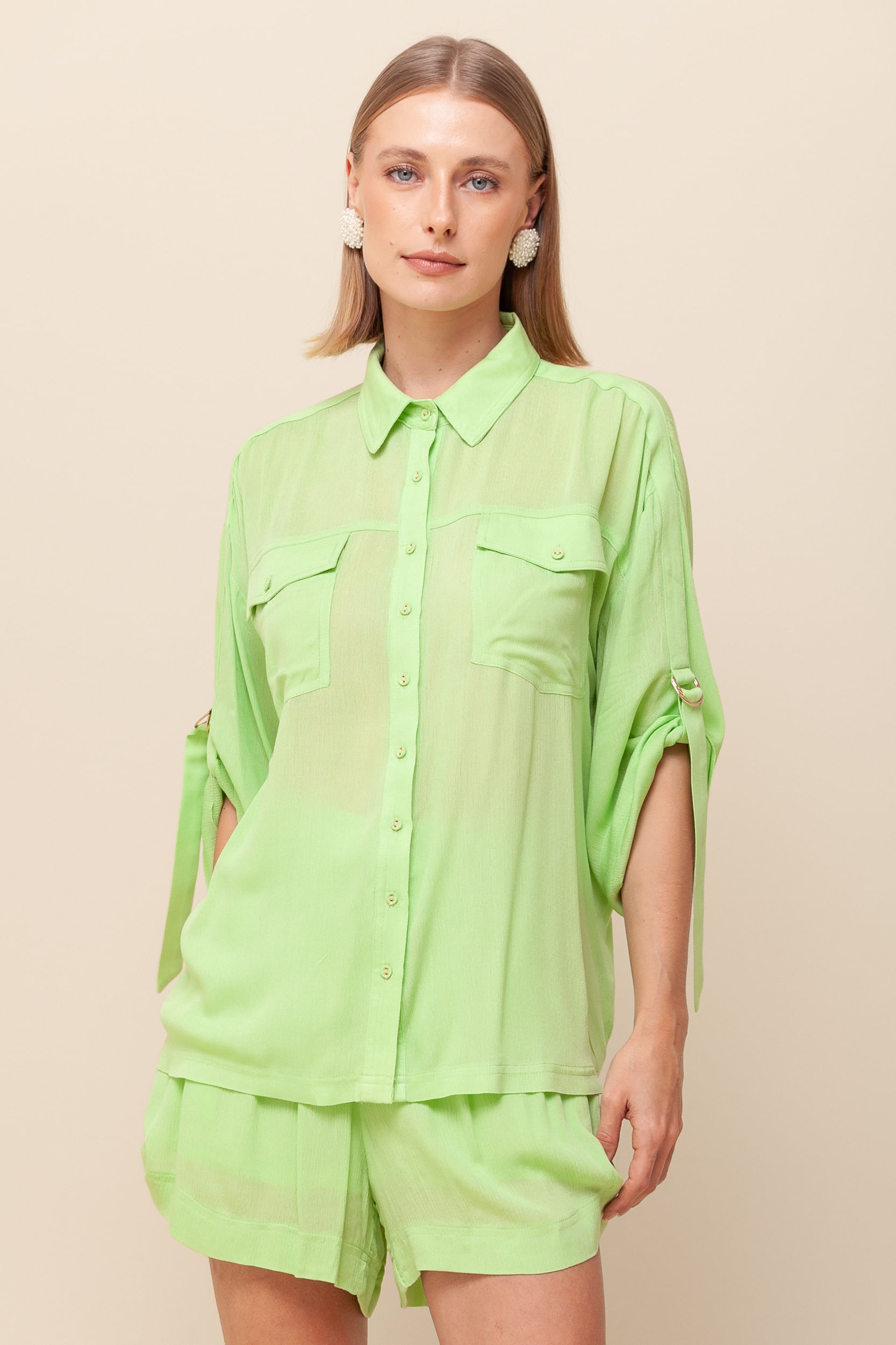 9036157 - Camisa  Anarruga Manga Curta   VERDE 