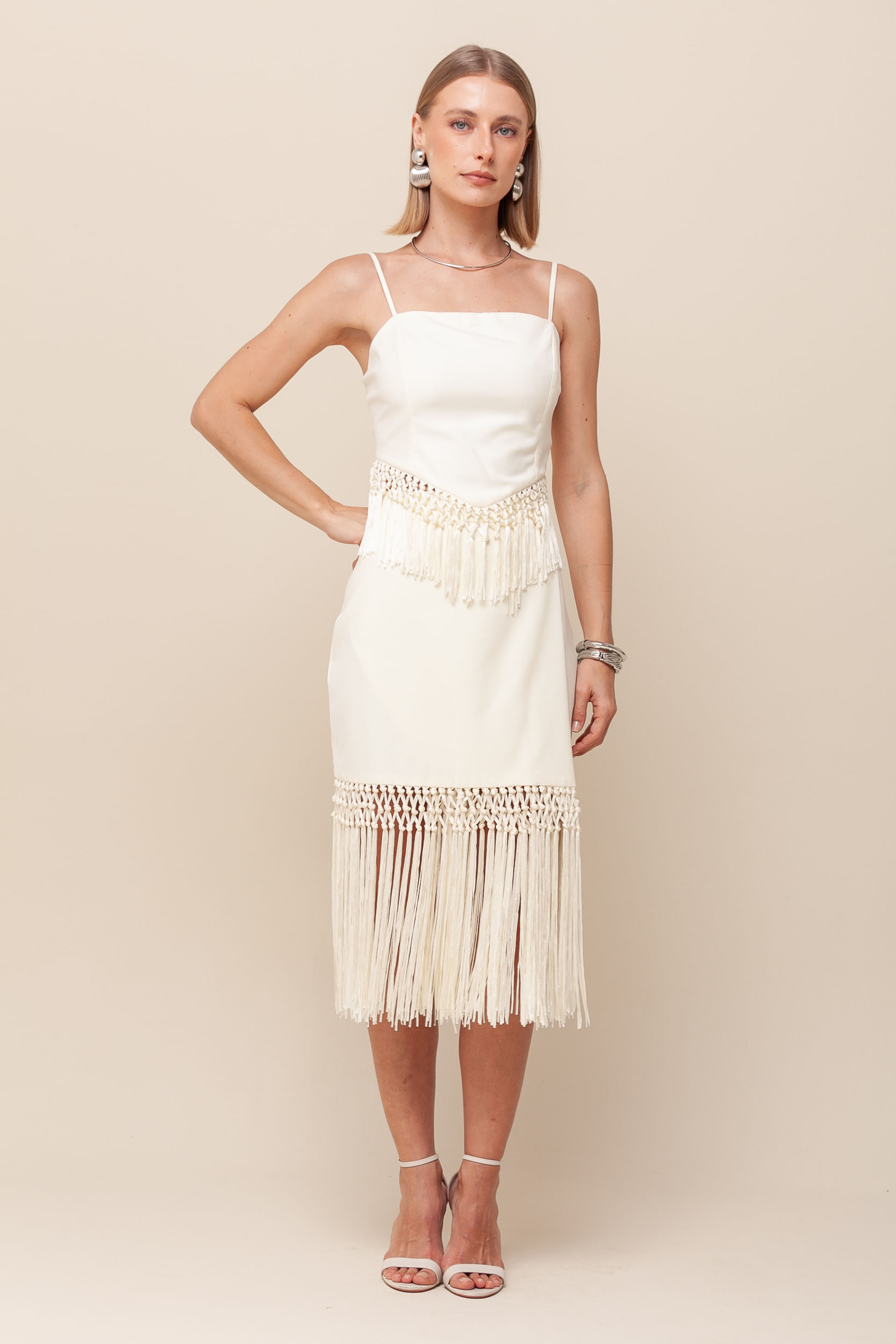 9036167 - Saia Transpassada Lápis Barra De Franjas   OFF-WHITE