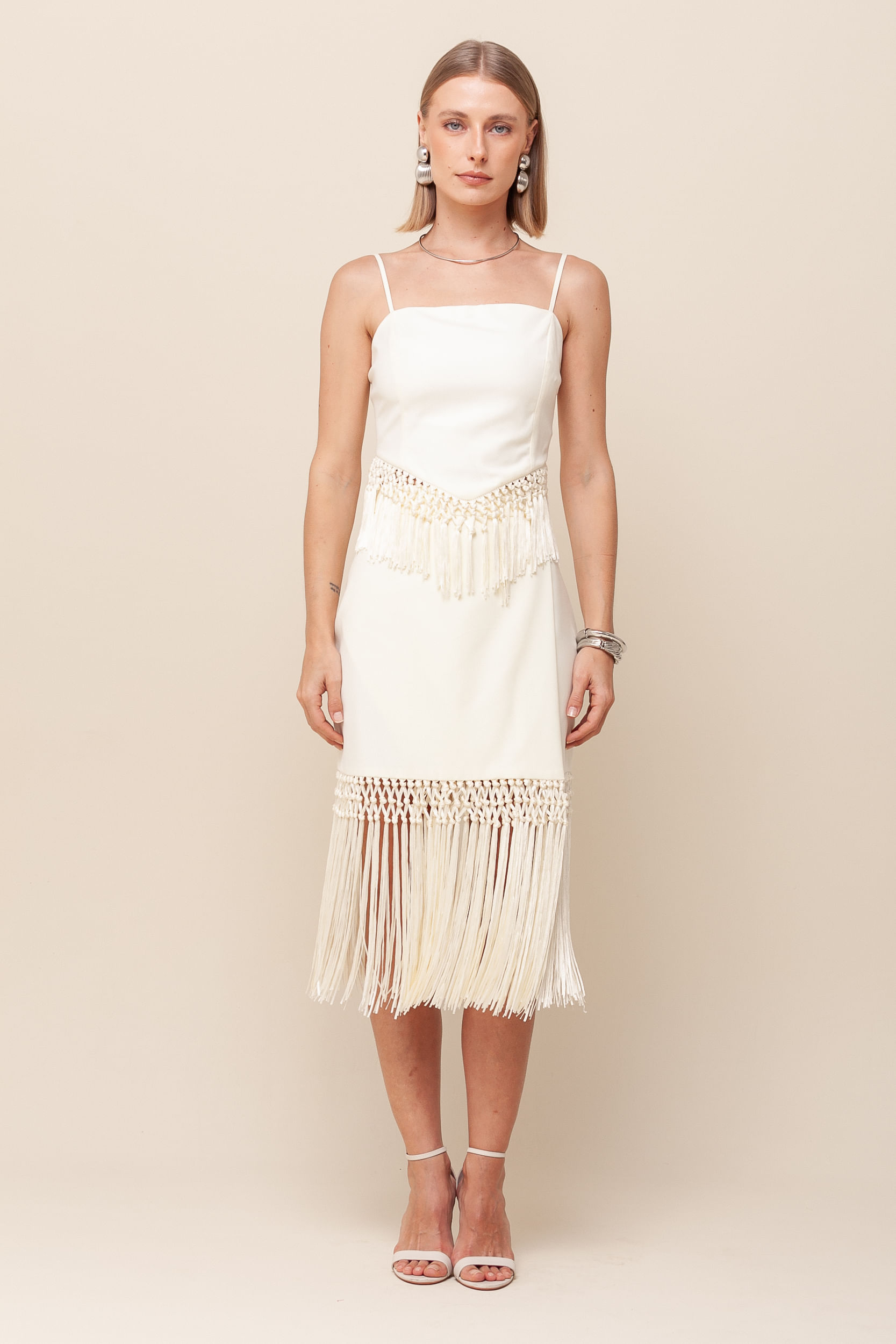 9036167 - Saia Transpassada Lápis Barra De Franjas   OFF-WHITE