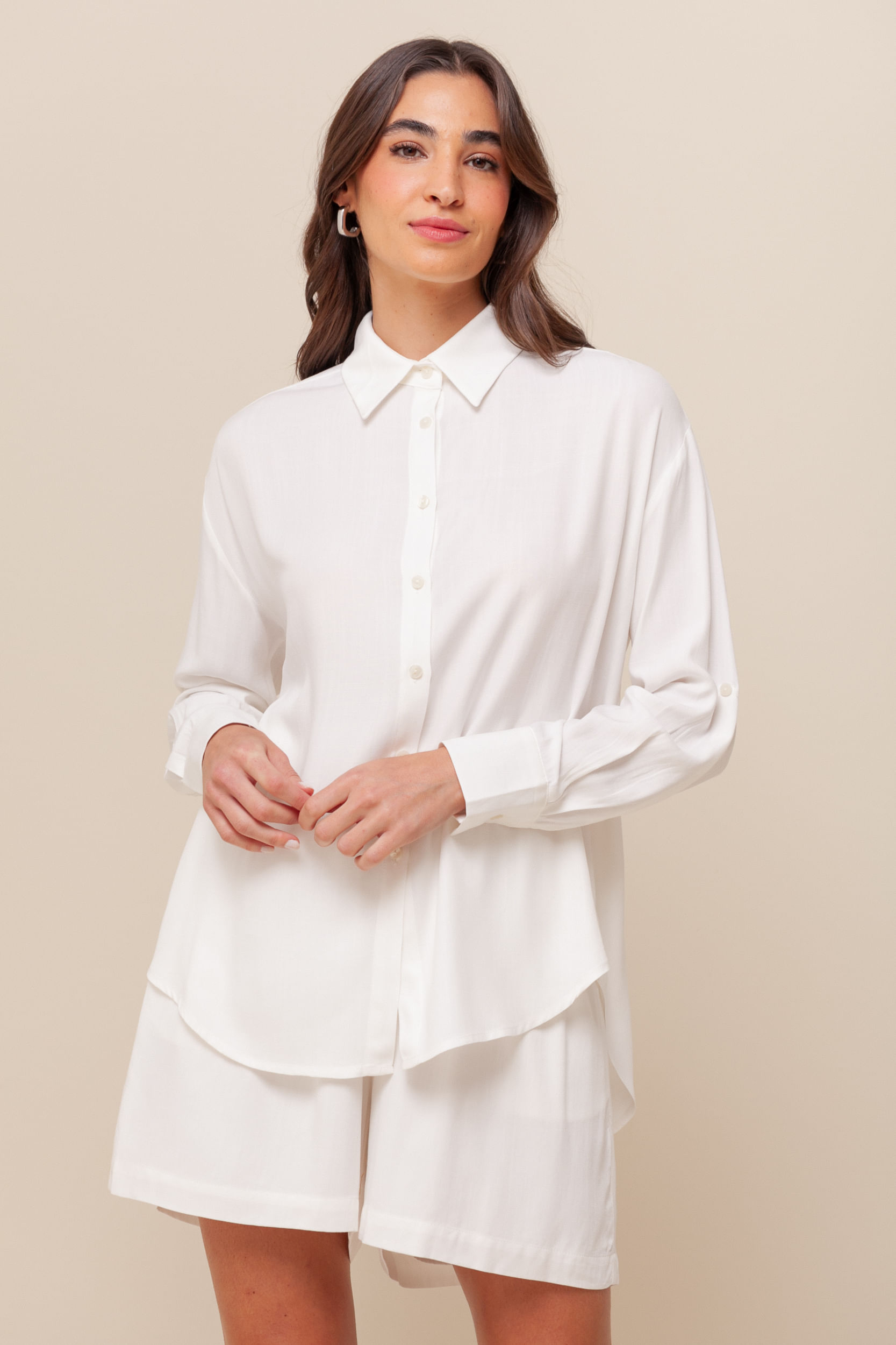 9036136 - Camisa Viscolinho Fenda nas Costas BRANCO 9036136 - Camisa Viscolinho Fenda nas Costas BRANCO