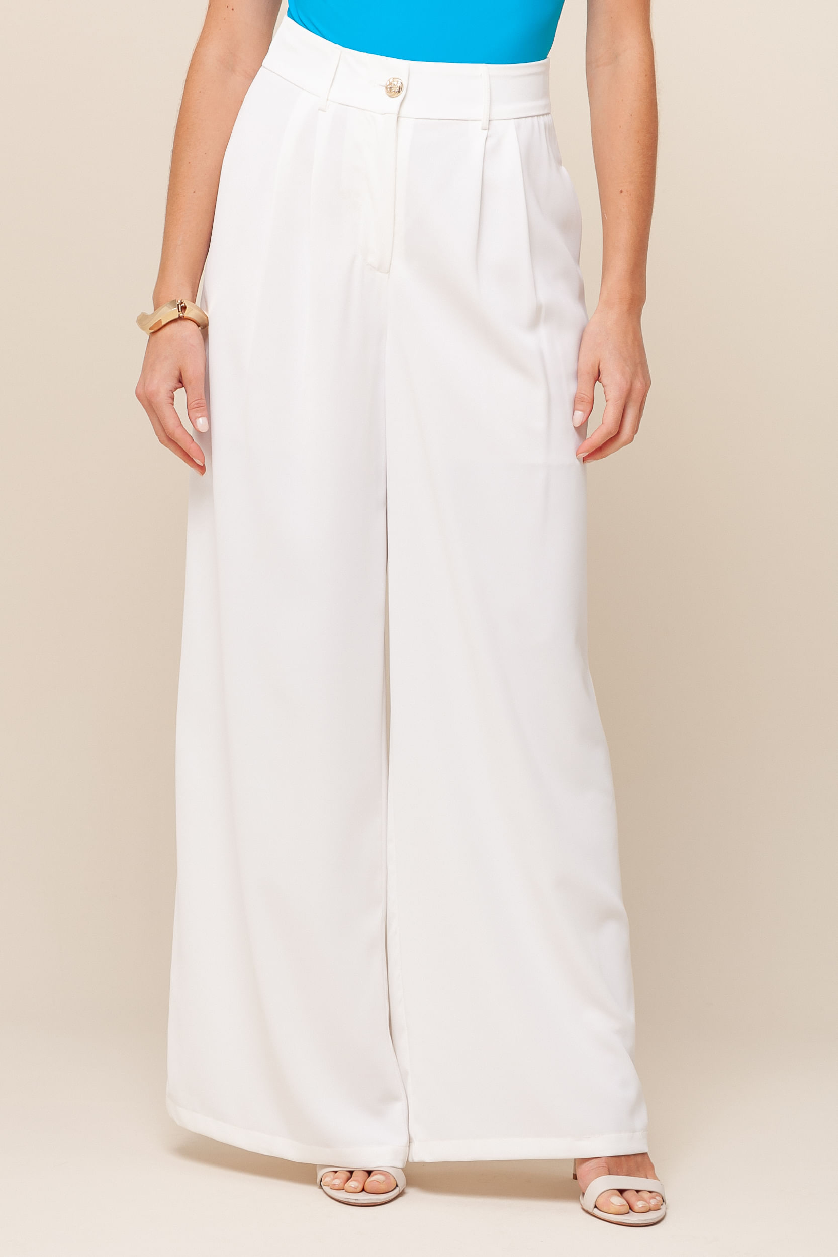 Calça Pantalona Pregas   OFF-WHITE