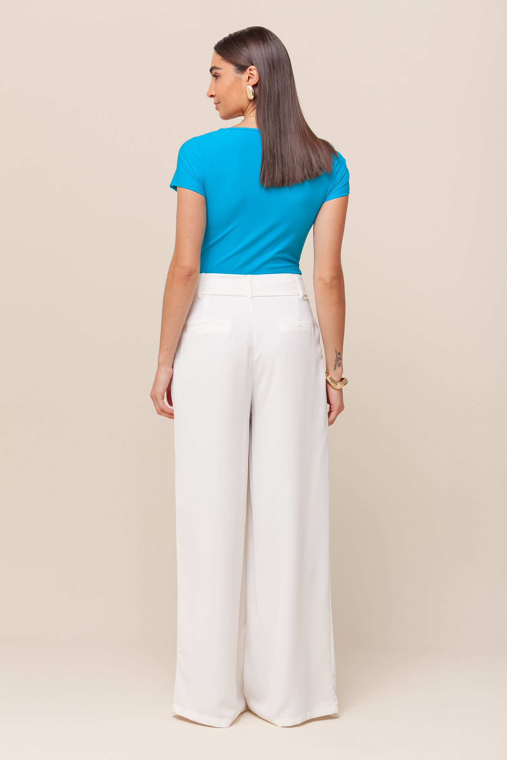 Calça Pantalona Pregas   OFF-WHITE