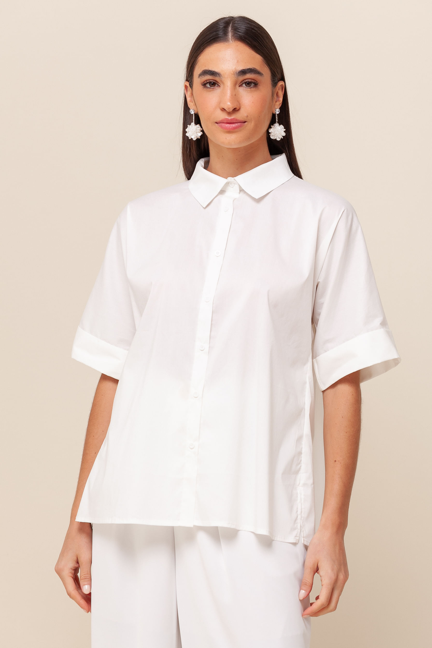 9036163 - Camisa Manga Curta Renda Costas OFF-WHITE 9036163 - Camisa Manga Curta Renda Costas OFF-WHITE