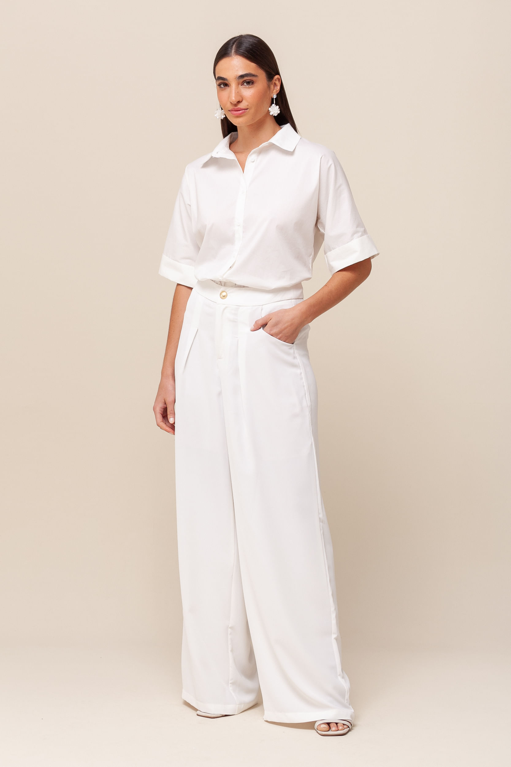 9036163 - Camisa Manga Curta Renda Costas OFF-WHITE 9036163 - Camisa Manga Curta Renda Costas OFF-WHITE