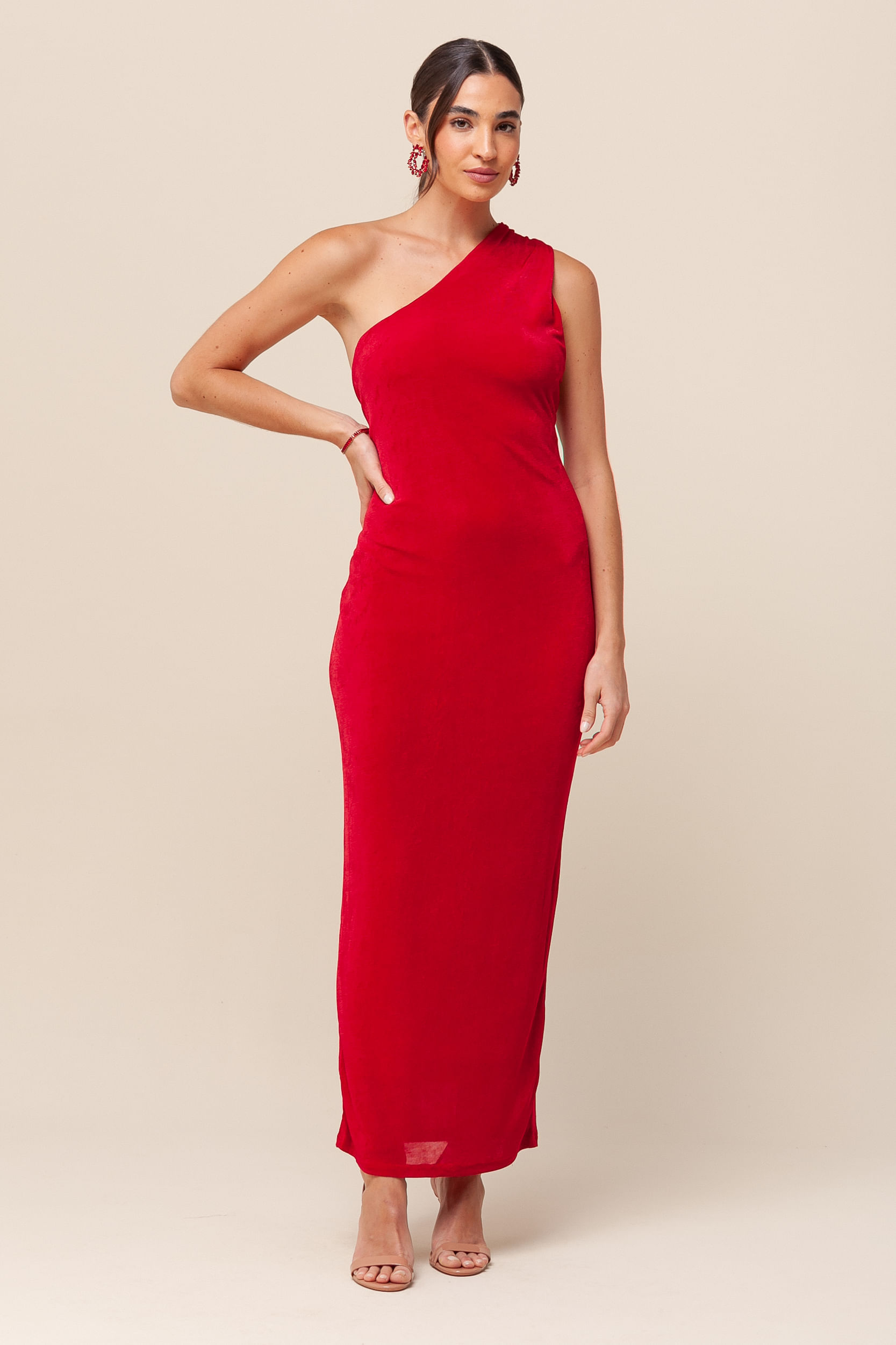 9036094 - Vestido Midi Malha Gola Alta   VERMELHO