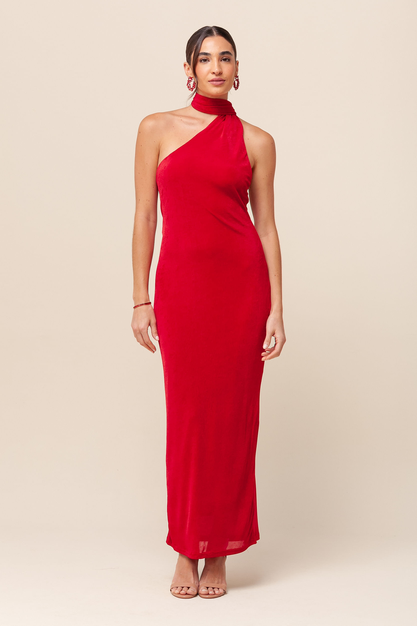 9036094 - Vestido Midi Malha Gola Alta   VERMELHO