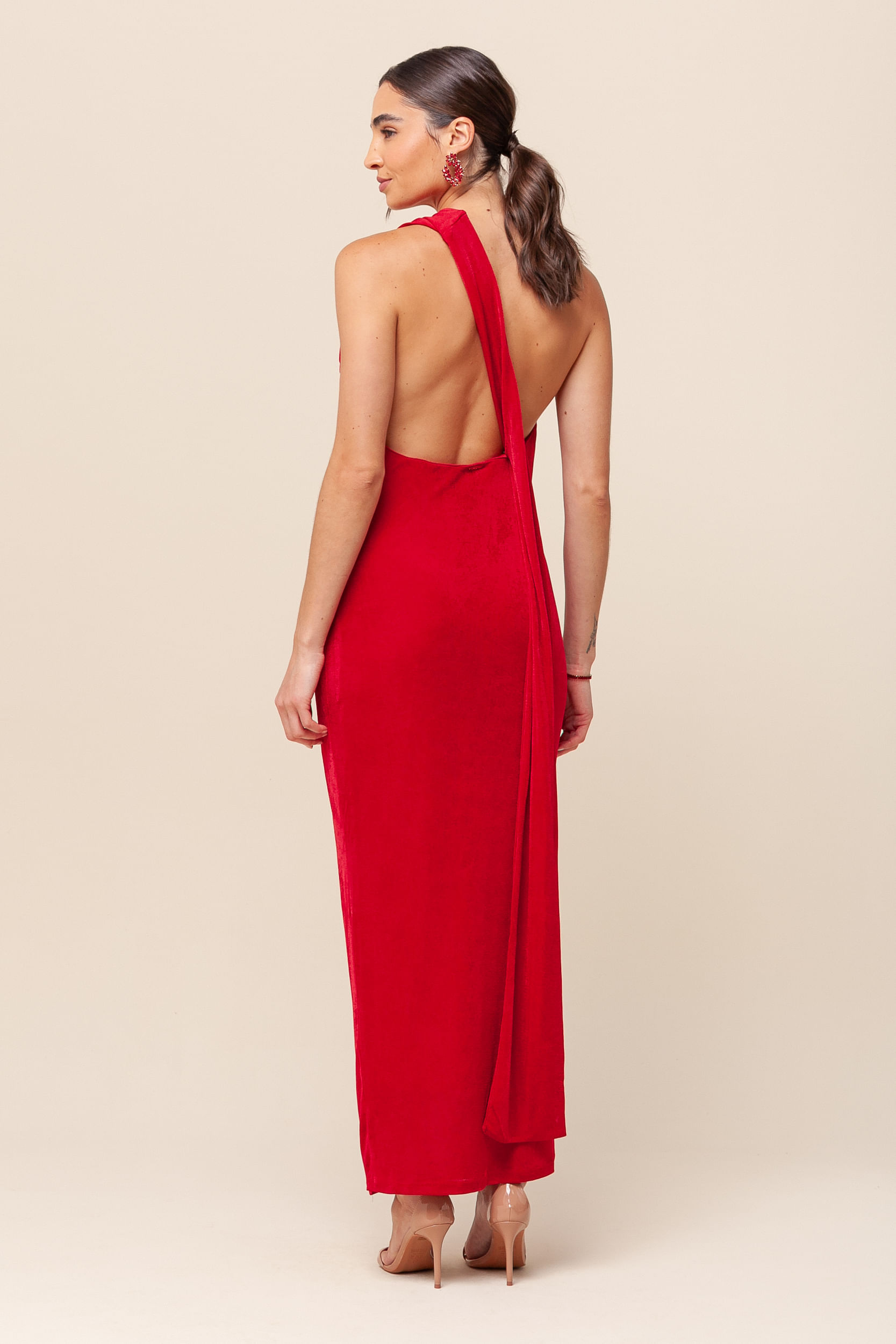 9036094 - Vestido Midi Malha Gola Alta   VERMELHO