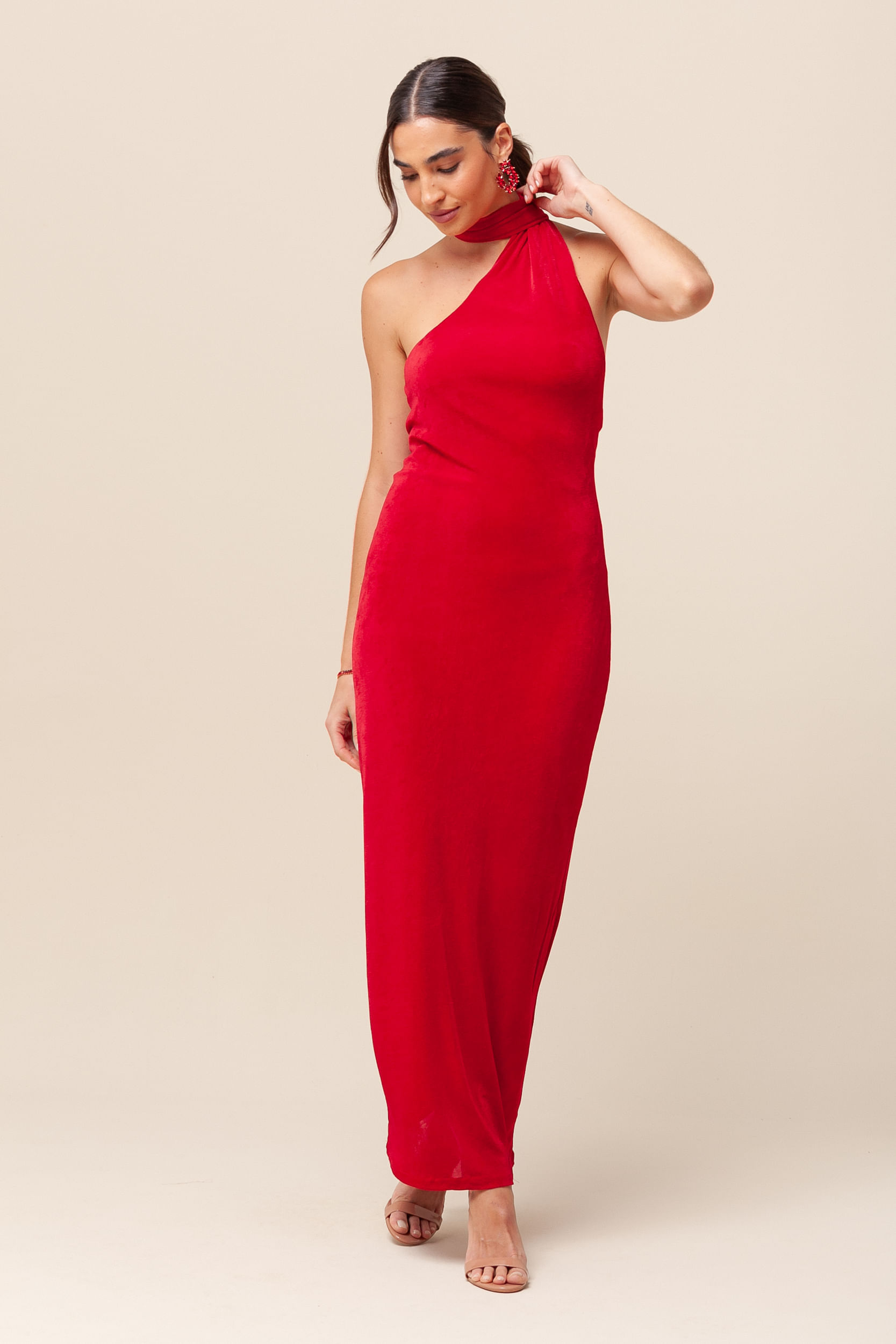 9036094 - Vestido Midi Malha Gola Alta   VERMELHO