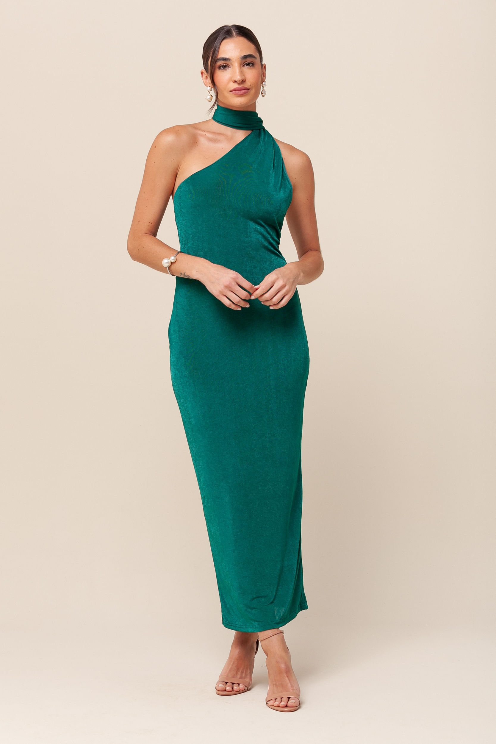 9036094 - Vestido Midi Malha Gola Alta   VERDE 