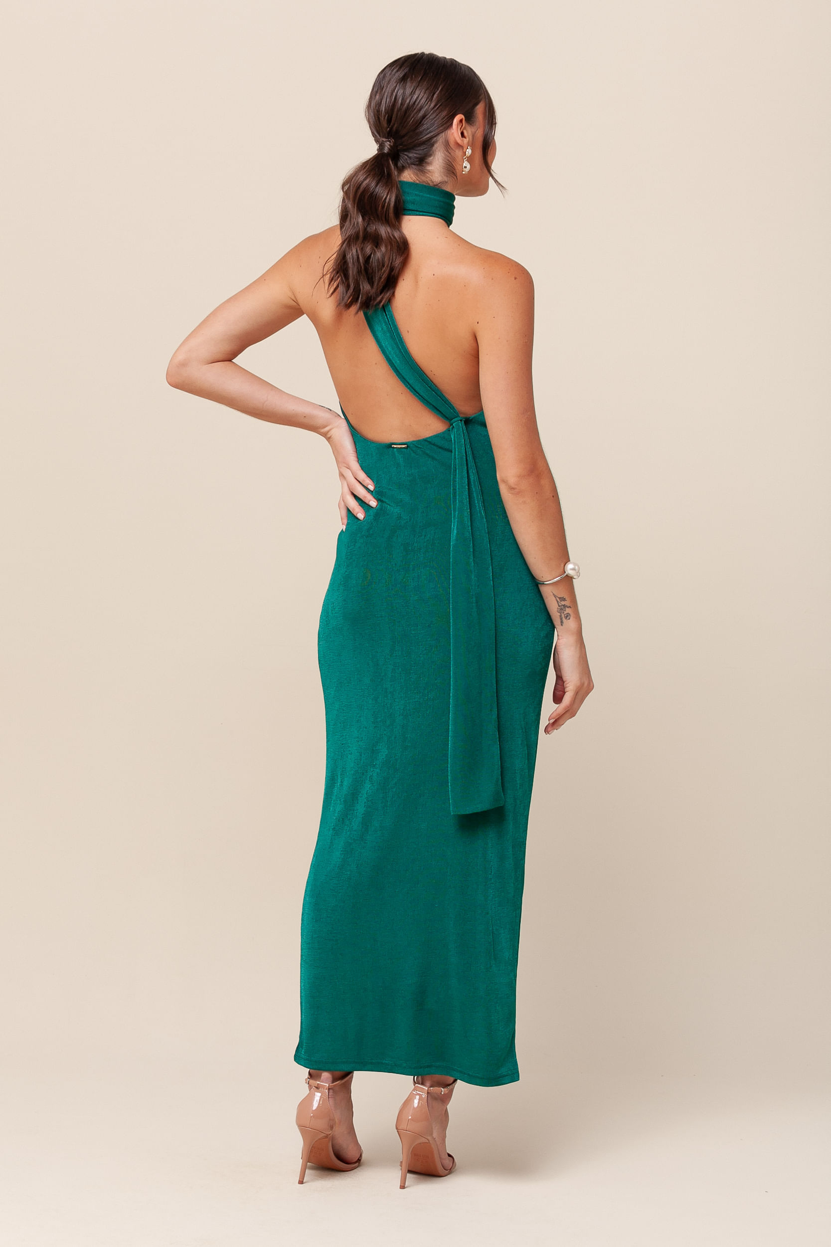 9036094 - Vestido Midi Malha Gola Alta   VERDE 