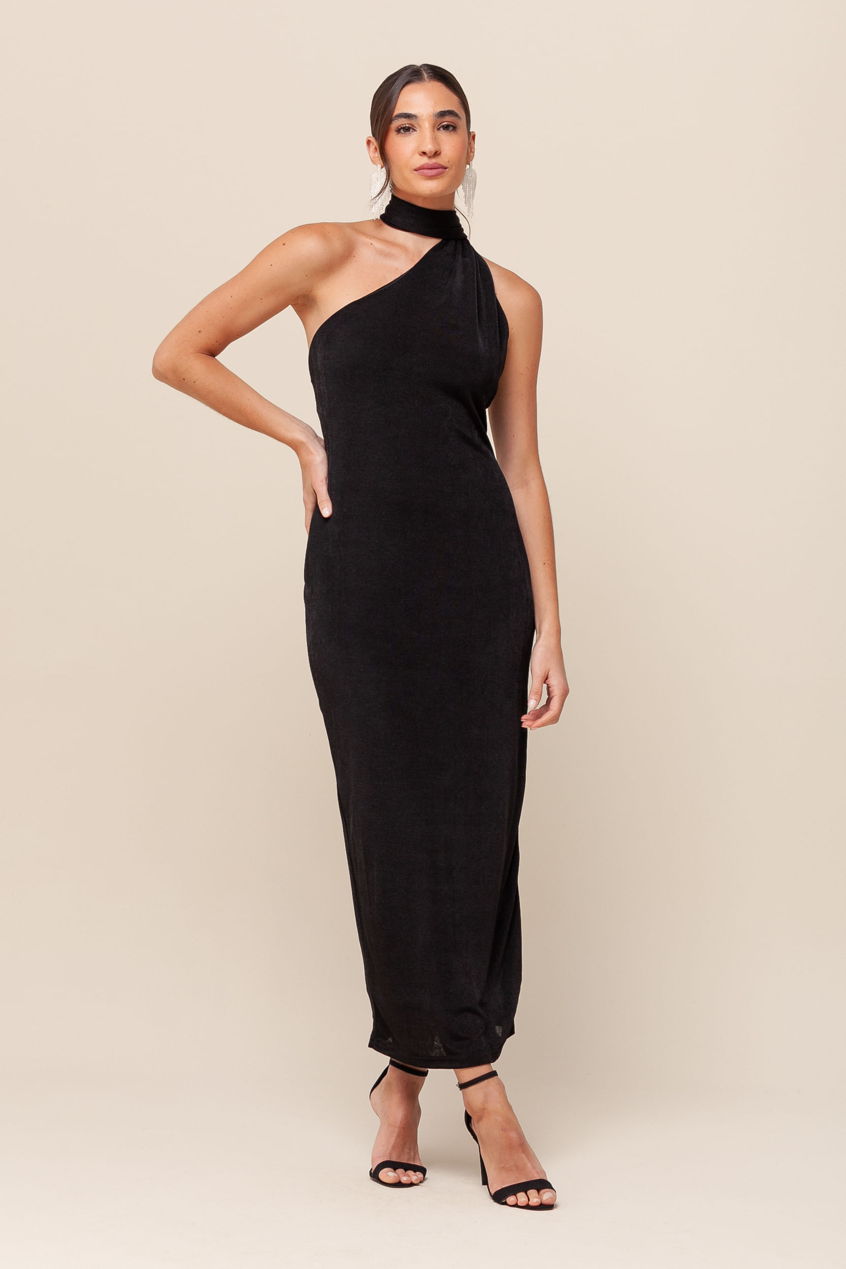 9036094 - Vestido Midi Malha Gola Alta   PRETO