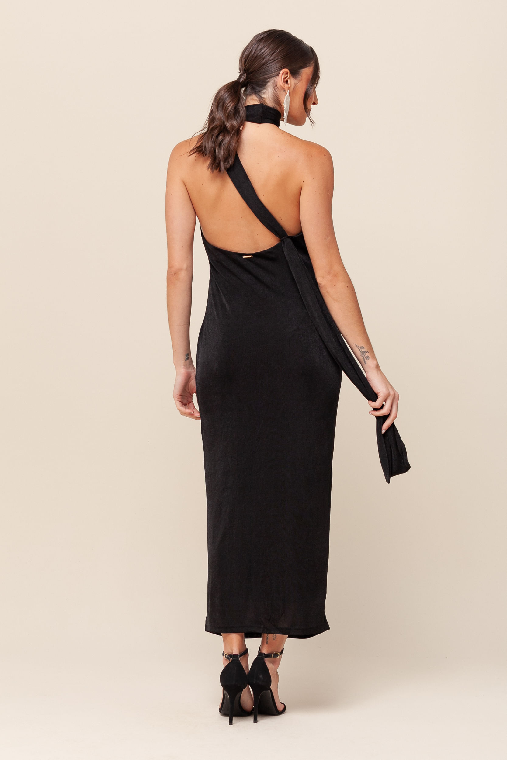 9036094 - Vestido Midi Malha Gola Alta   PRETO