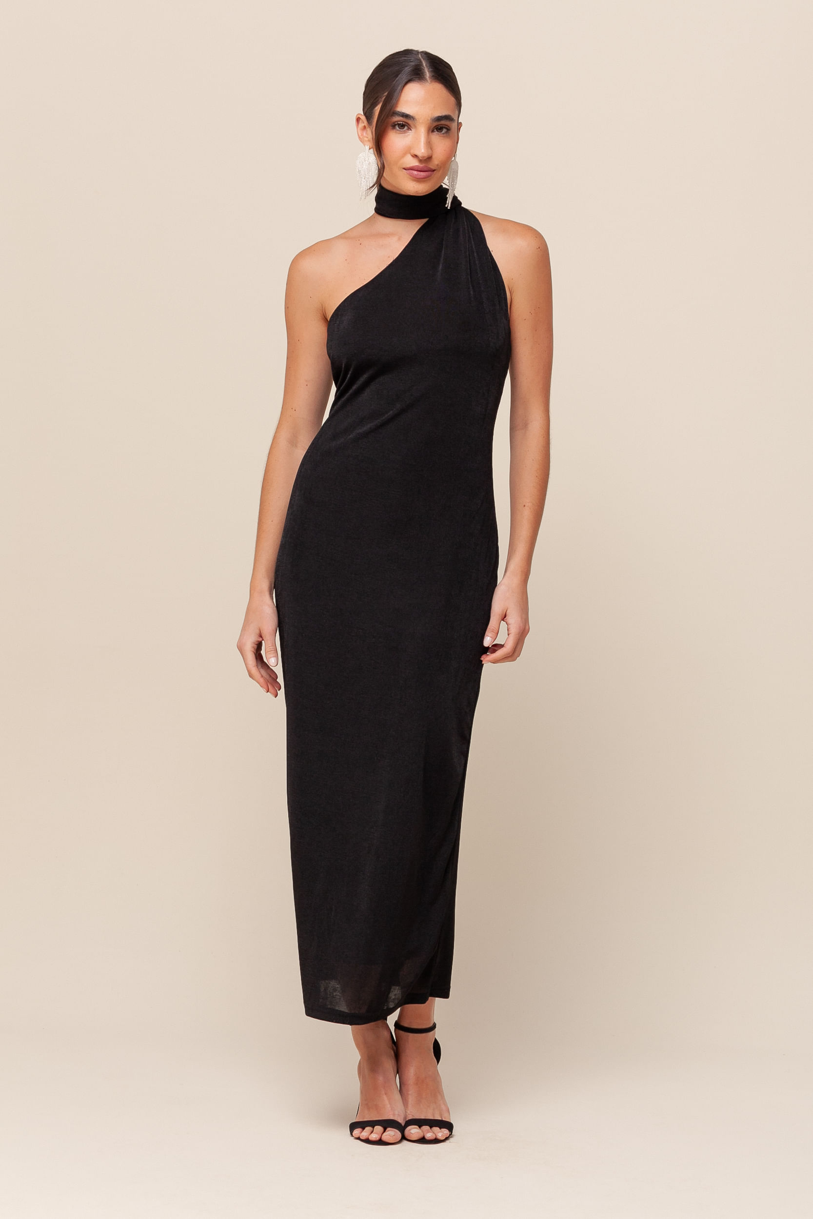 9036094 - Vestido Midi Malha Gola Alta   PRETO
