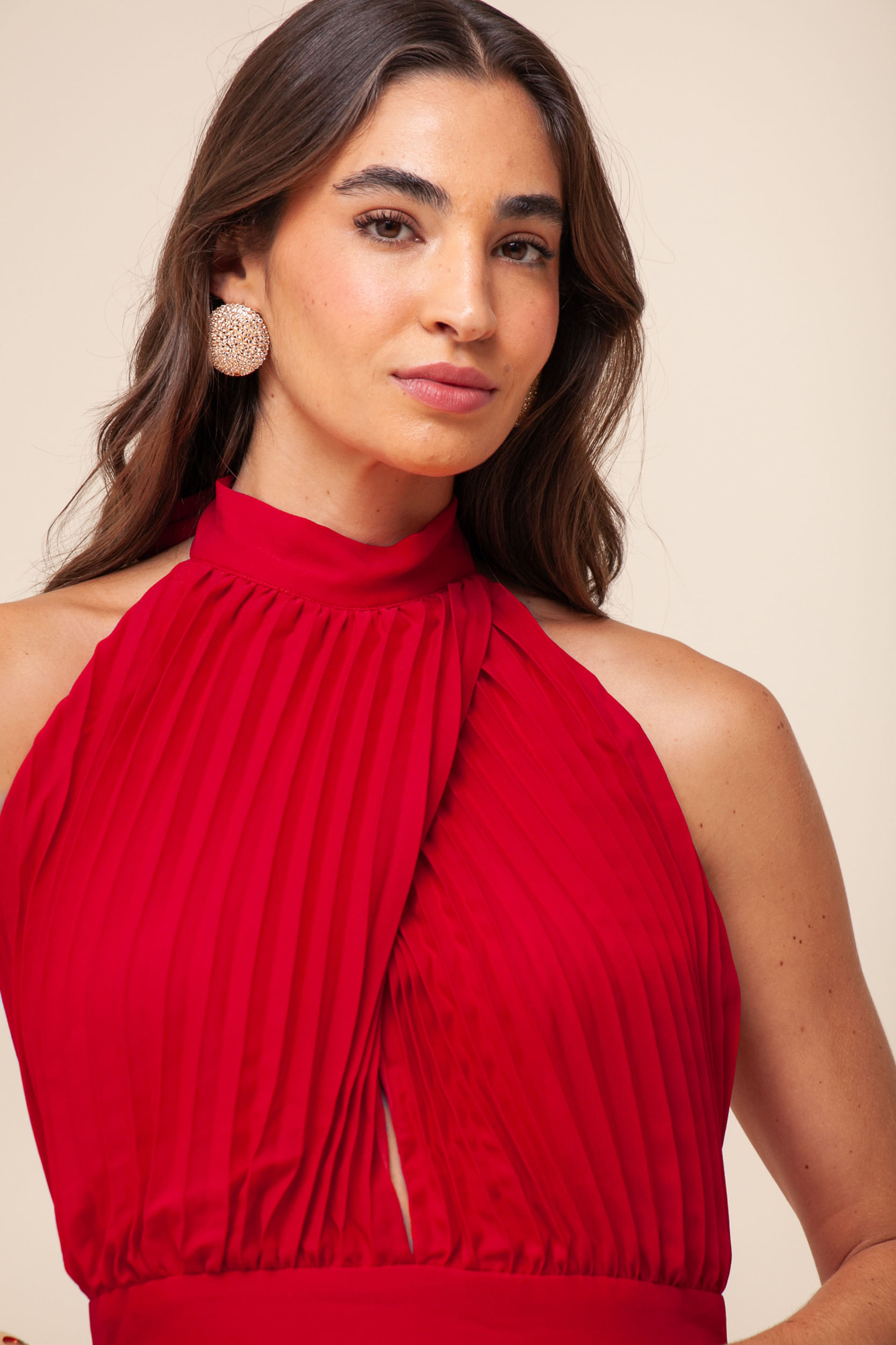 9036010 - Vestido Midi Plissado Recorte   VERMELHO