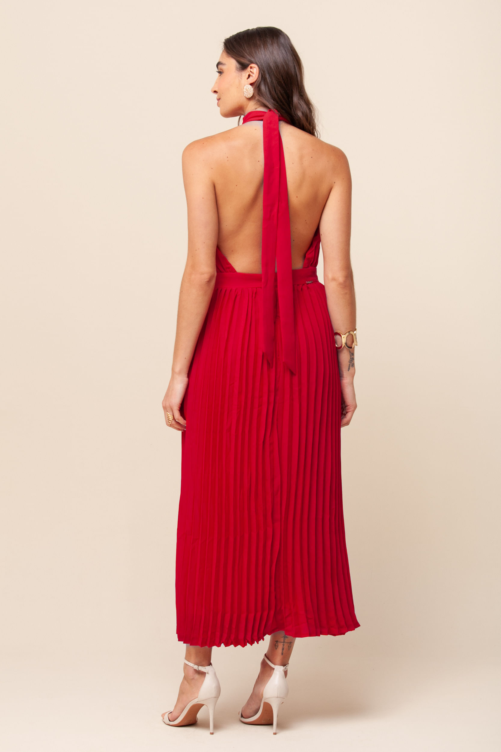 9036010 - Vestido Midi Plissado Recorte   VERMELHO