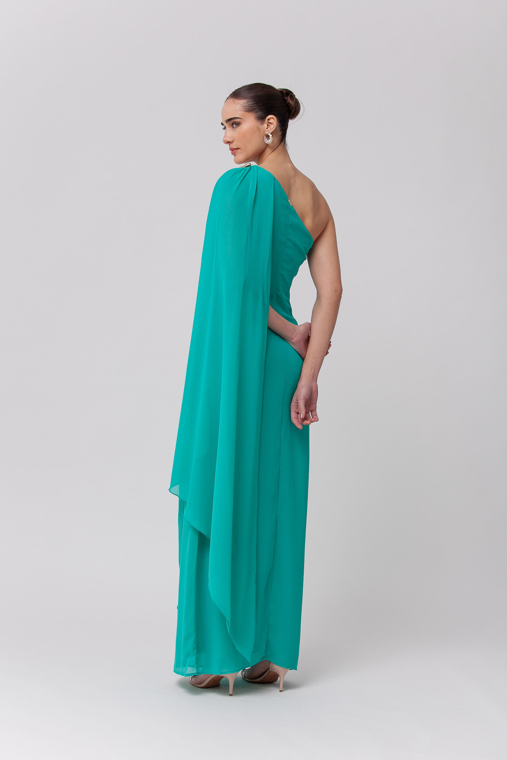 Vestido Longo Festa Fluído com Pedraria VERDE ÁGUA