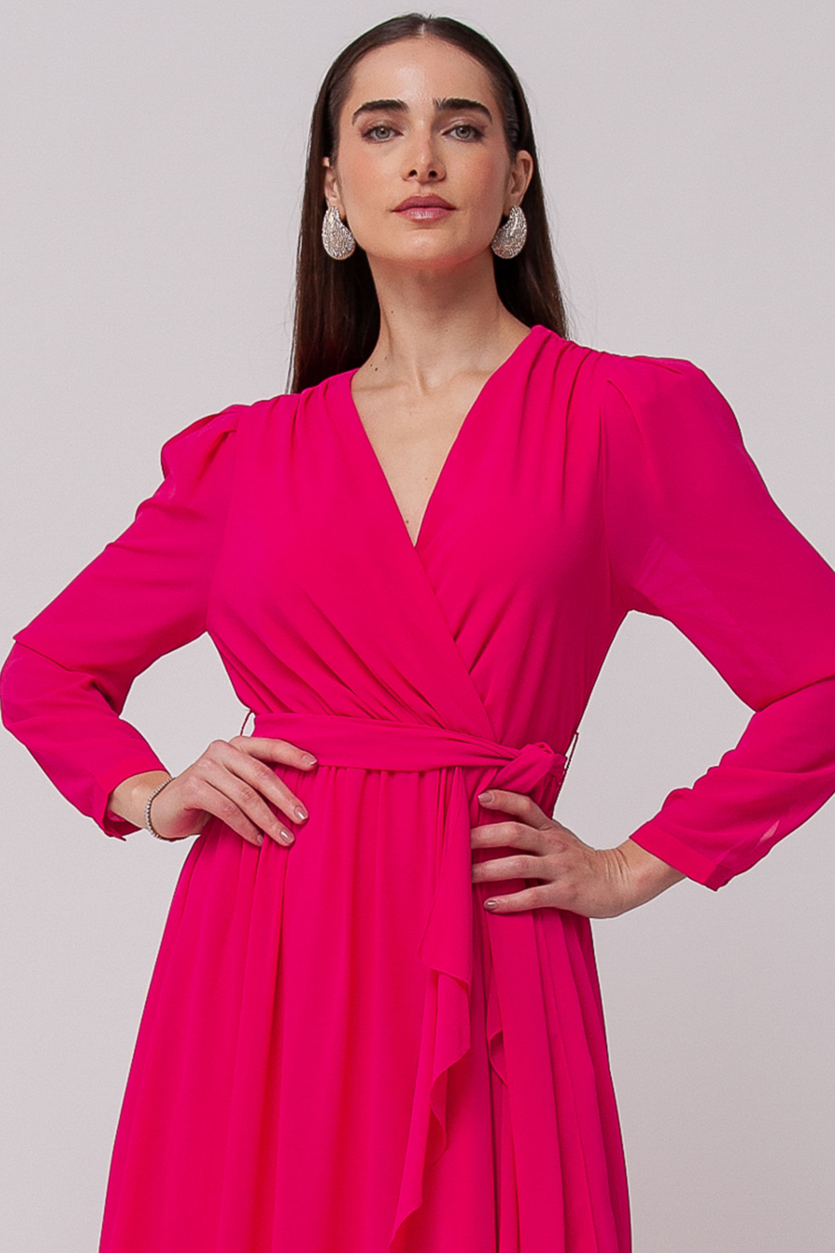 Vestido Festa Manga Longa Babados PINK