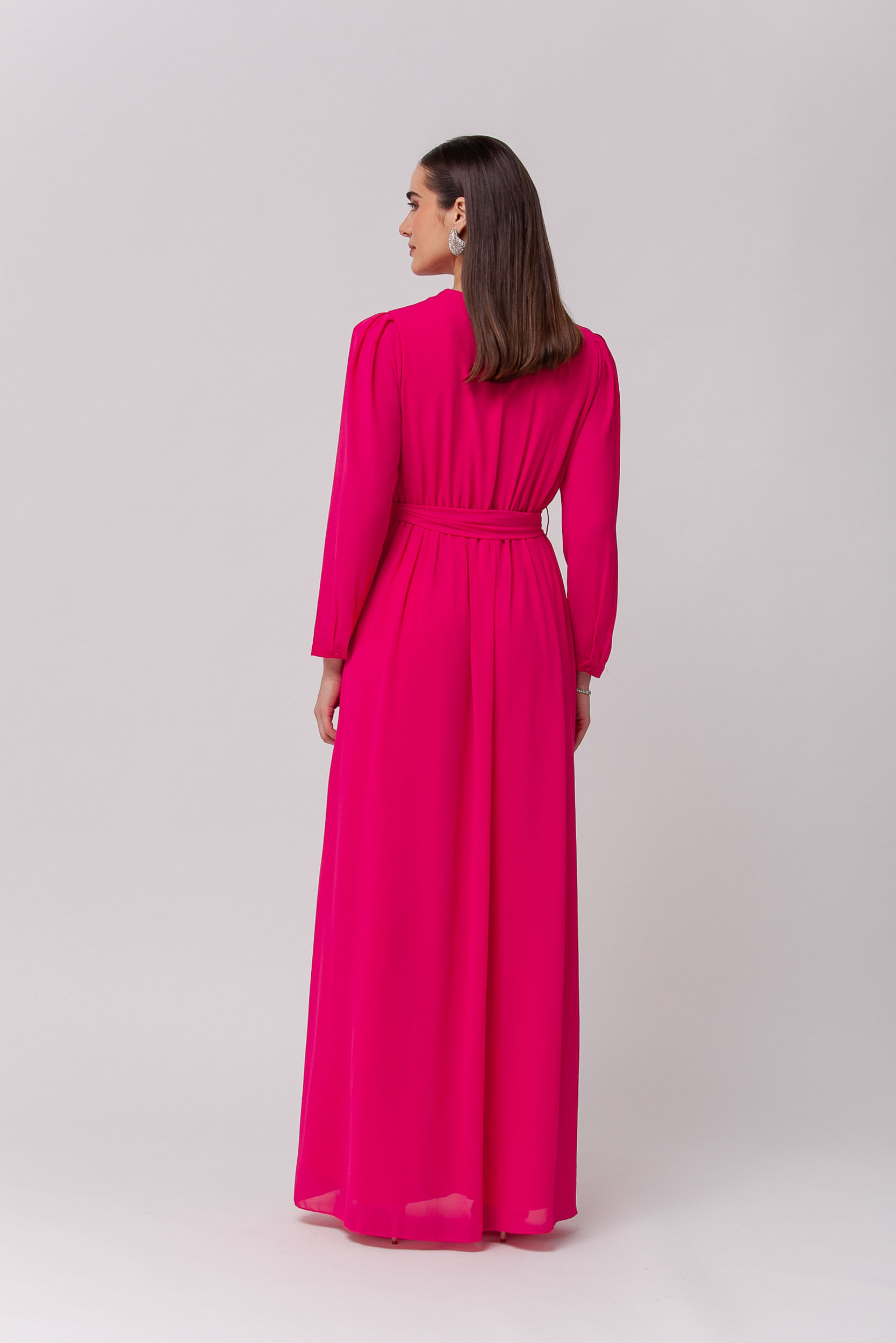 Vestido Festa Manga Longa Babados PINK