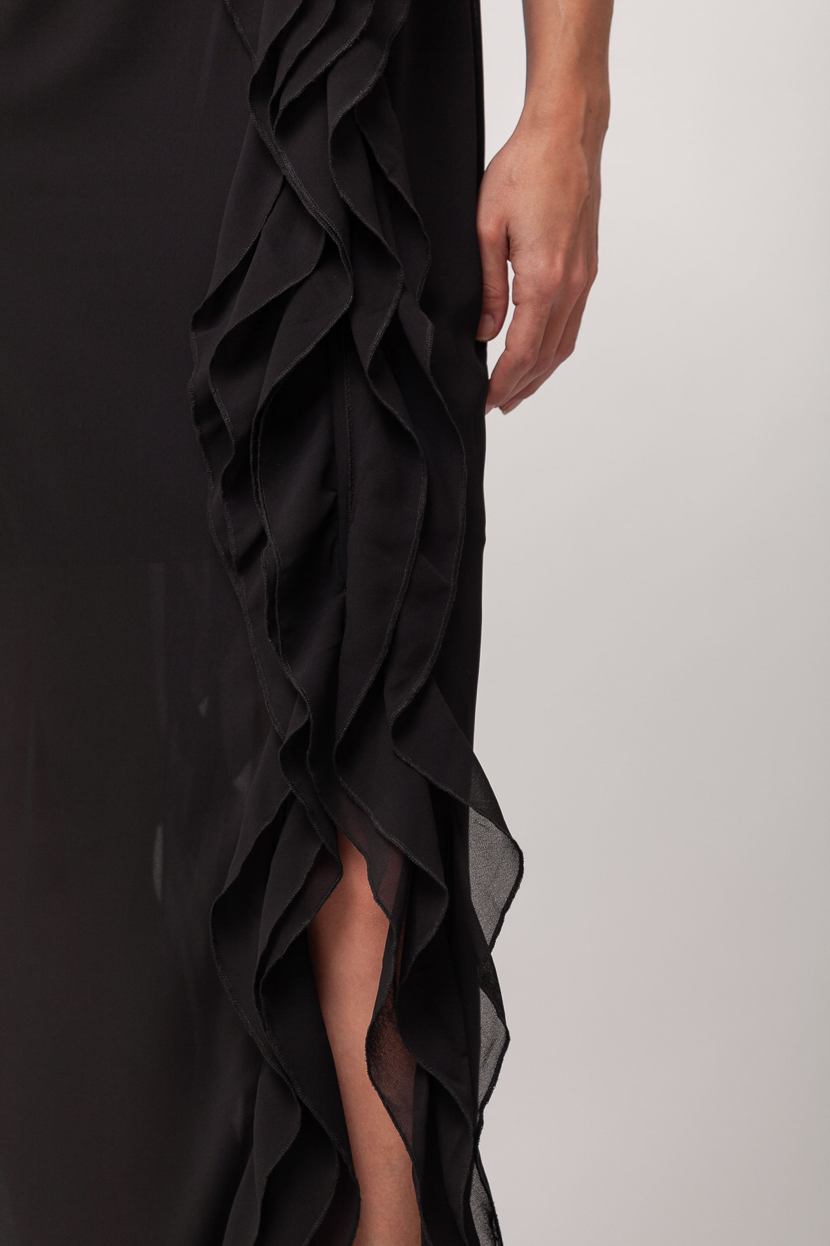 Vestido Festa Ombro Só Babados Lateral PRETO