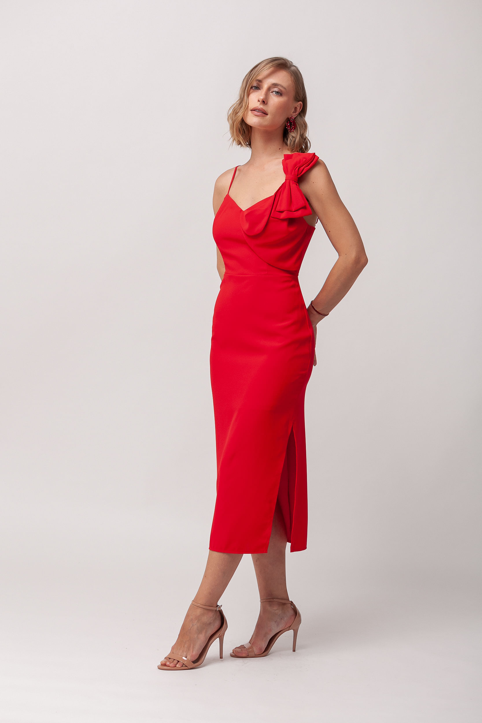 9035978 - Vestido Festa Midi Laço VERMELHO