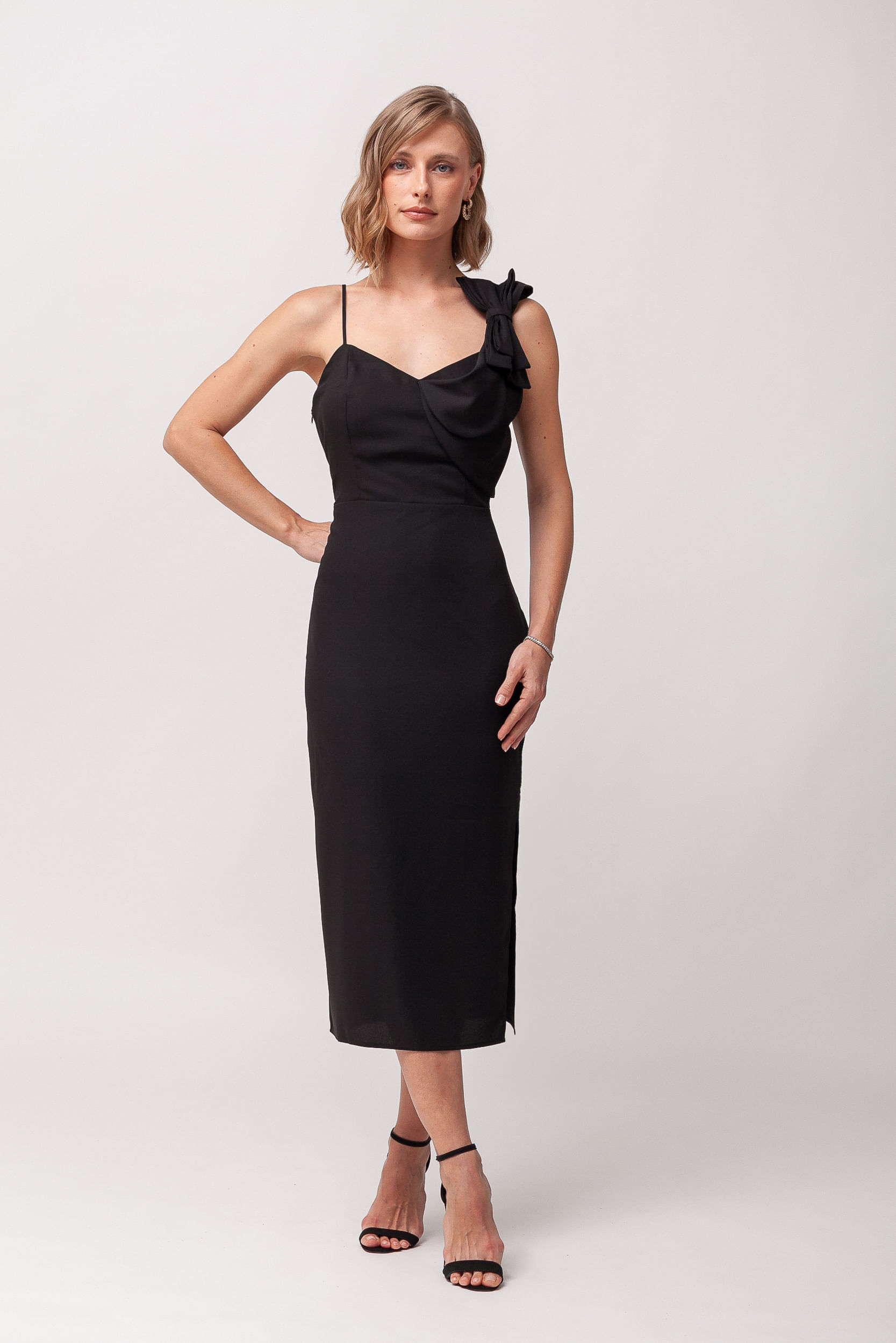 9035978 - Vestido Festa Midi Laço PRETO
