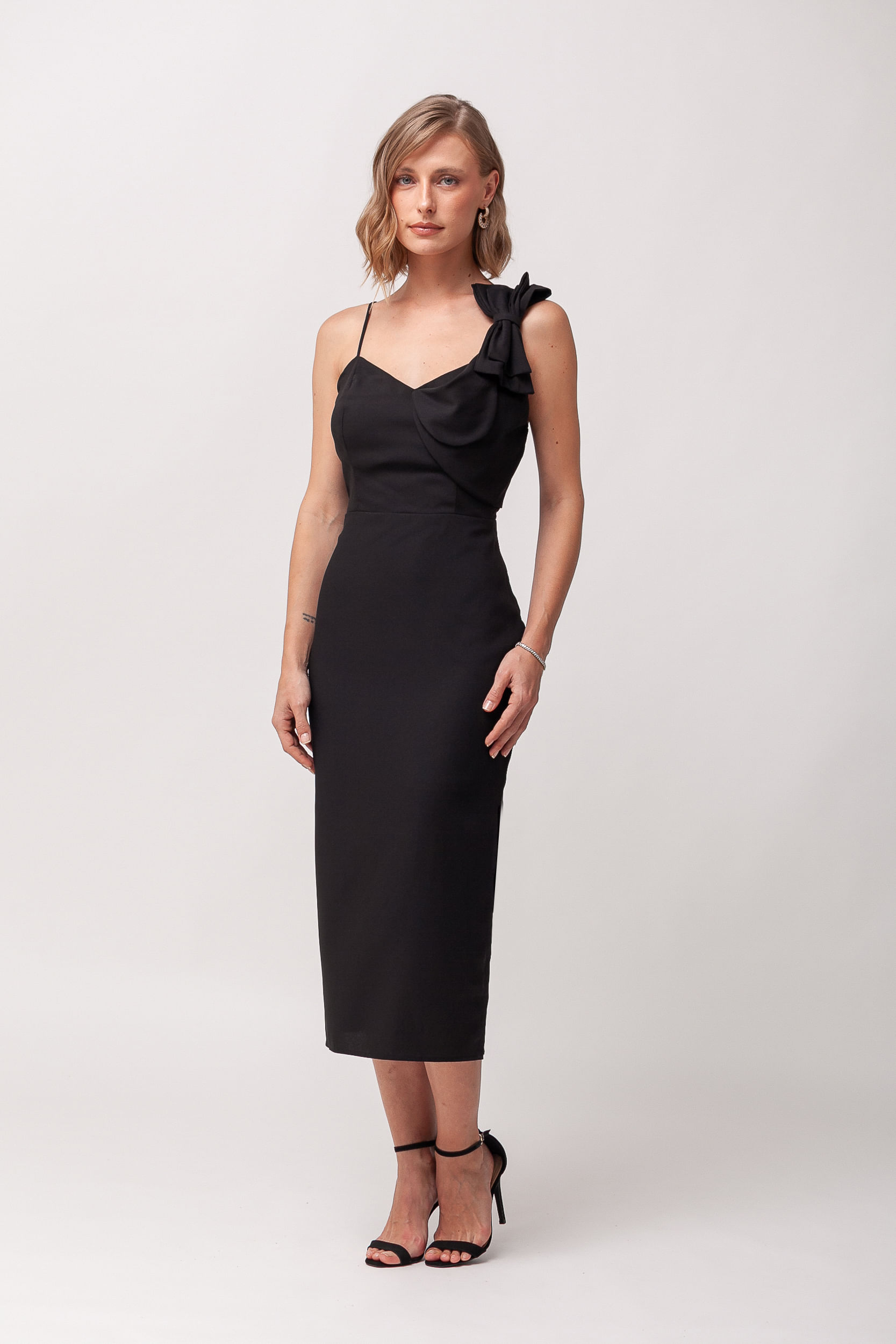 9035978 - Vestido Festa Midi Laço PRETO