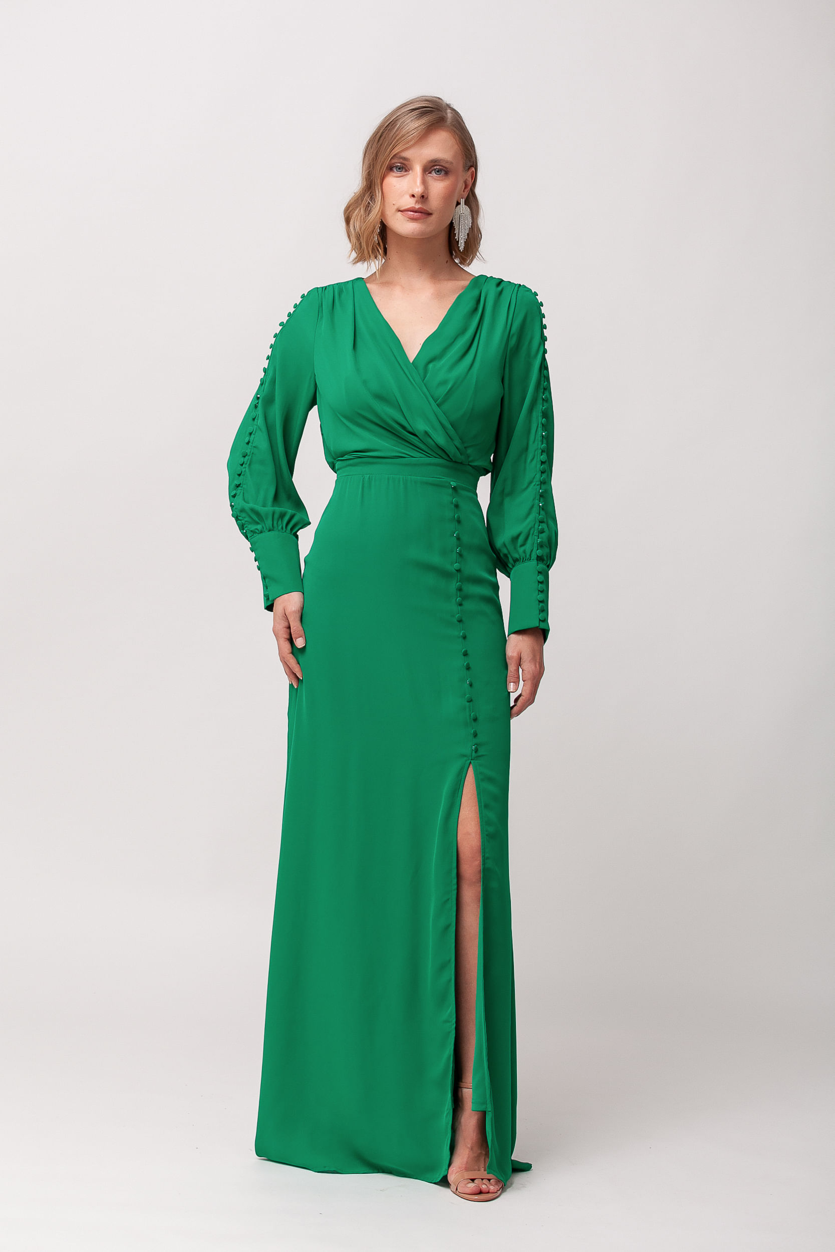 9035736 - Vestido Festa Manga Longa Botões VERDE 