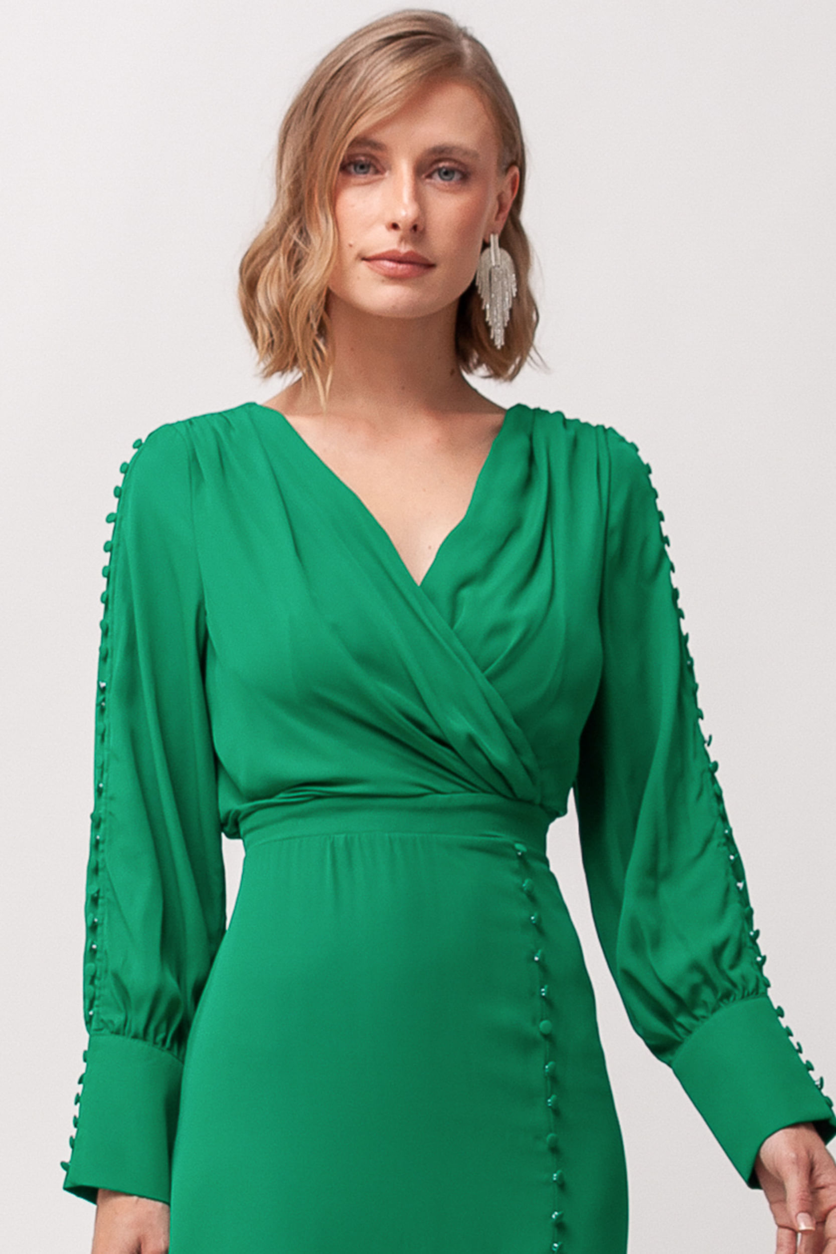 9035736 - Vestido Festa Manga Longa Botões VERDE 