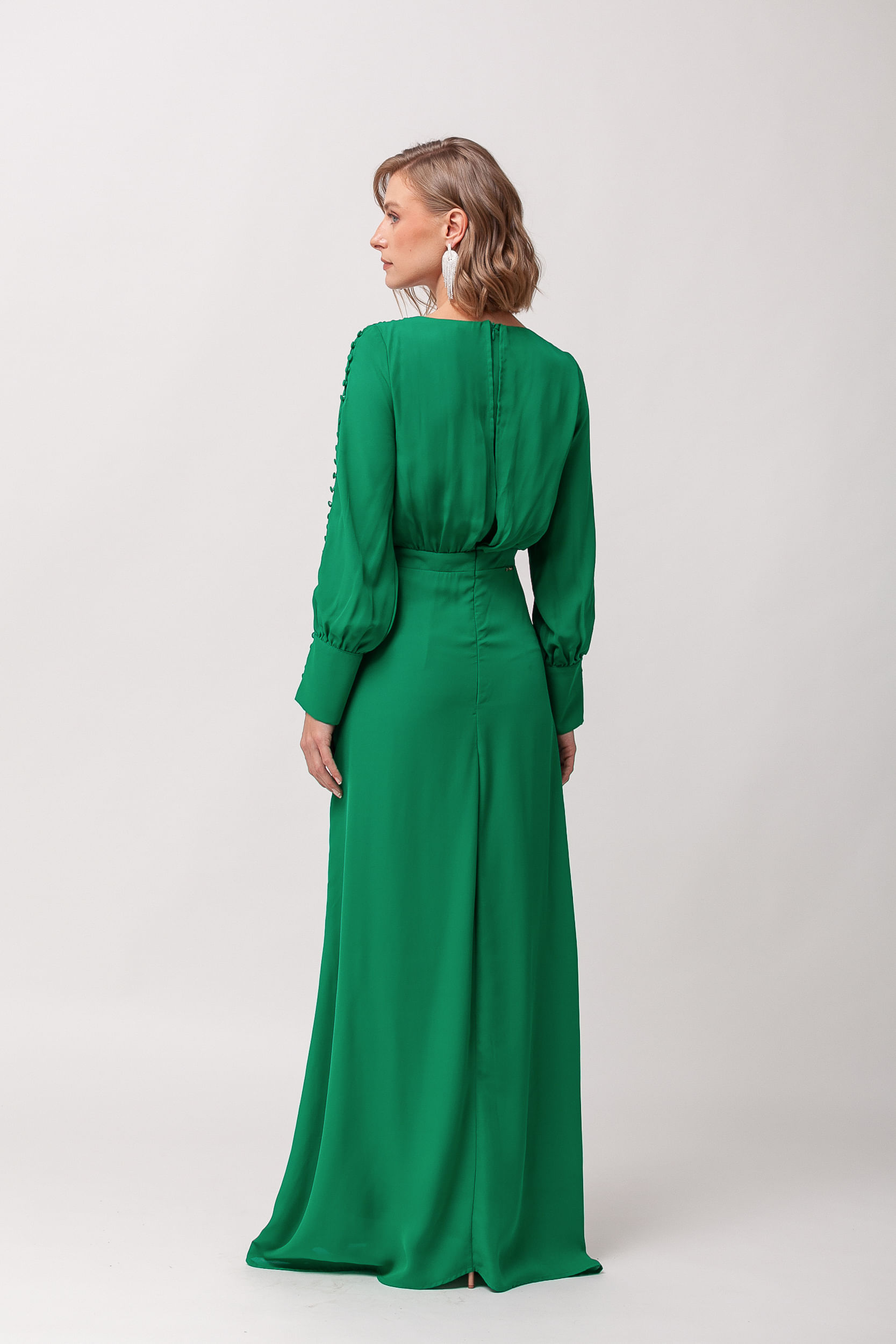 9035736 - Vestido Festa Manga Longa Botões VERDE 