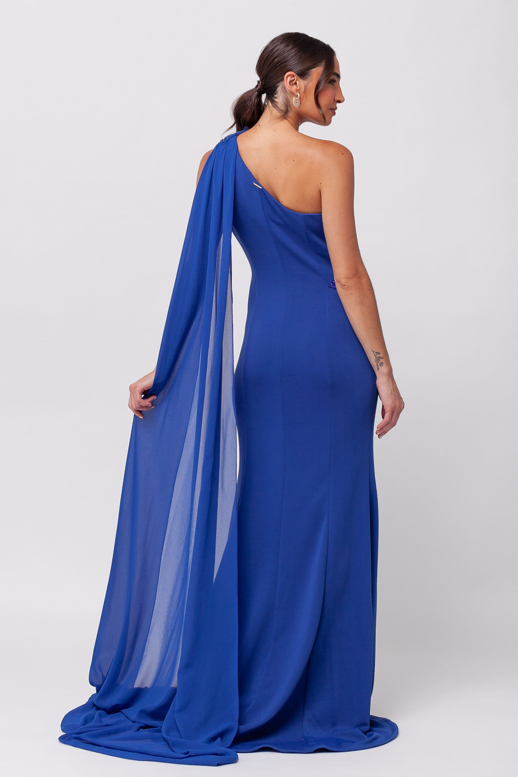 9035731 - Vestido Longo Festa Chiffon e Bordado de Miçangas AZUL