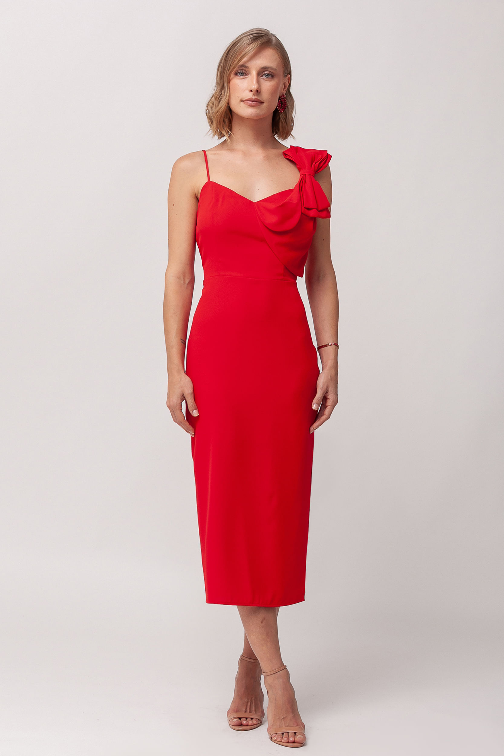 9035978 - Vestido Festa Midi Laço VERMELHO
