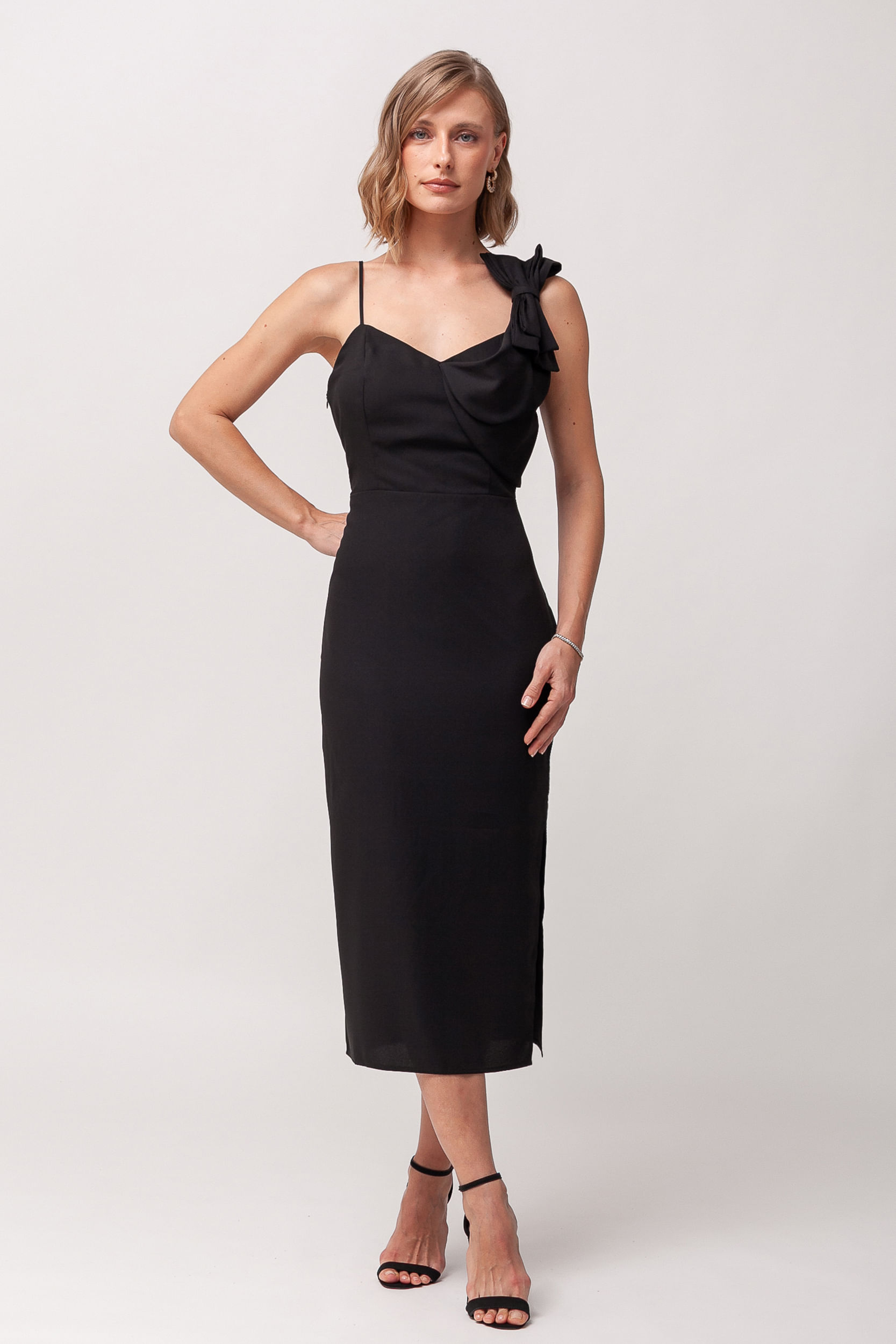 9035978 - Vestido Festa Midi Laço PRETO