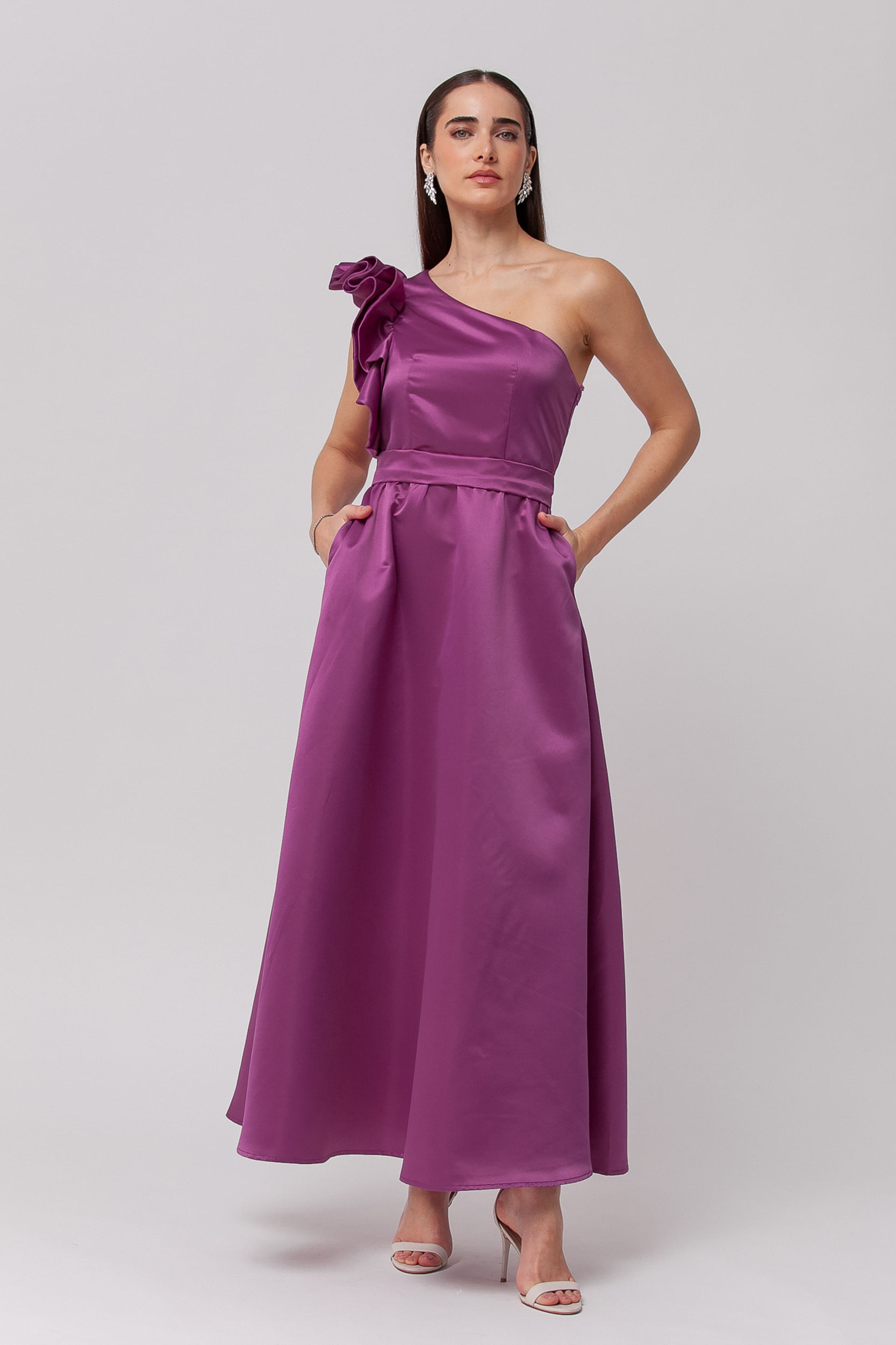 9035730 - Vestido Festa Midi Manga Babados ROXO 9035730 - Vestido Festa Midi Manga Babados ROXO