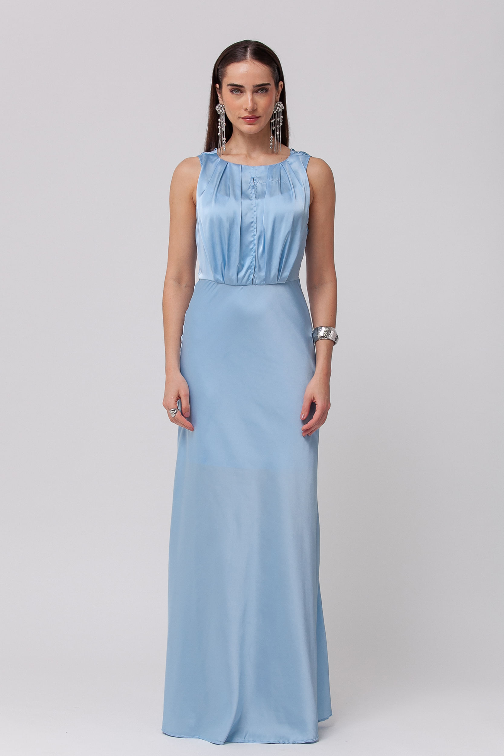 9035735 - Vestido Longo Festa Acetinado Degage AZUL 9035735 - Vestido Longo Festa Acetinado Degage AZUL