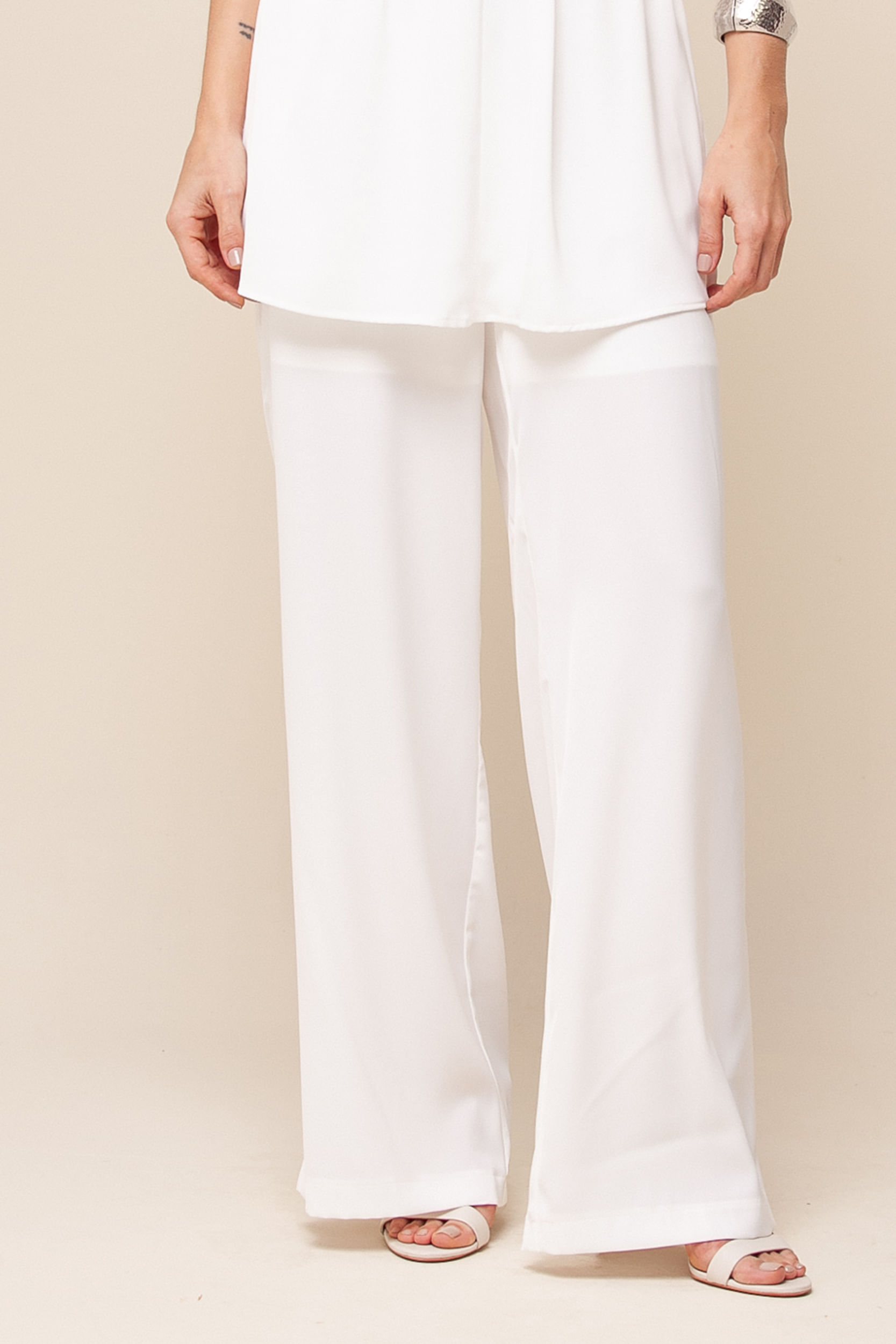 Calça Pantalona Acetinada   OFF-WHITE