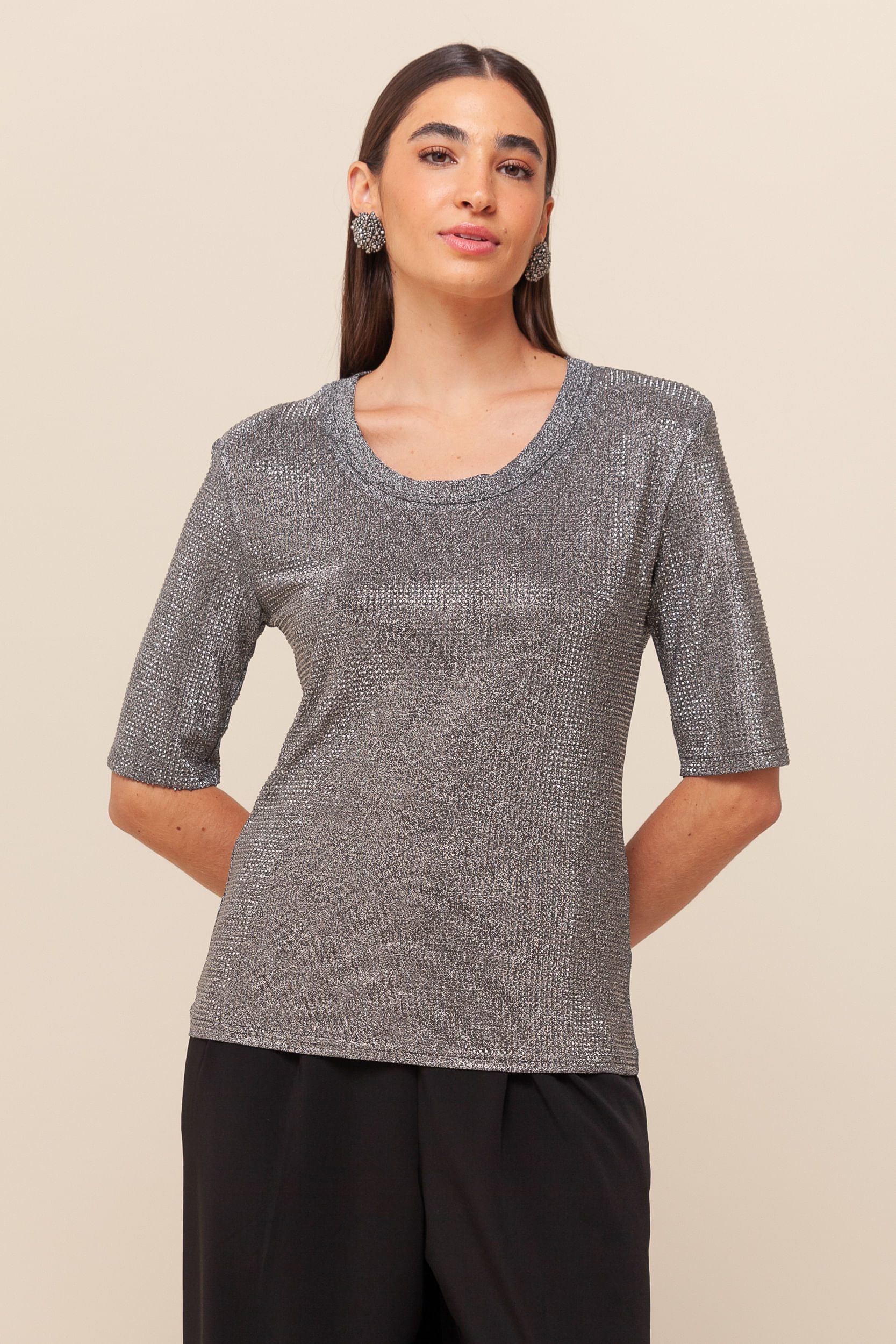 9036425 - Blusa Strass Ombreira CINZA 9036425 - Blusa Strass Ombreira CINZA