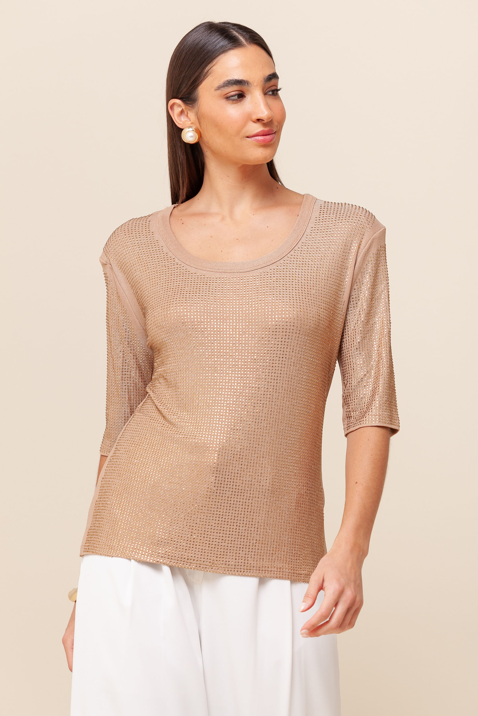 9036425 - Blusa Strass Ombreira BEGE 9036425 - Blusa Strass Ombreira BEGE
