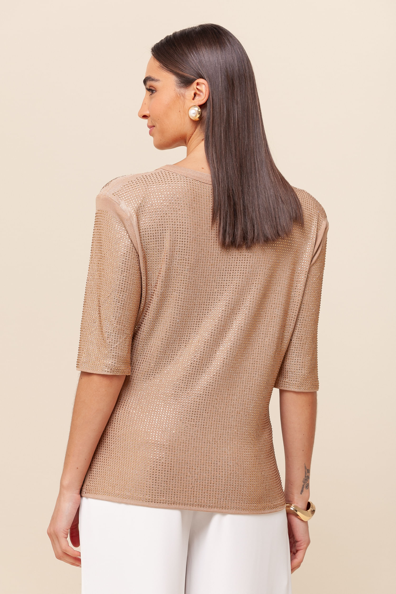 9036425 - Blusa Strass Ombreira BEGE 9036425 - Blusa Strass Ombreira BEGE