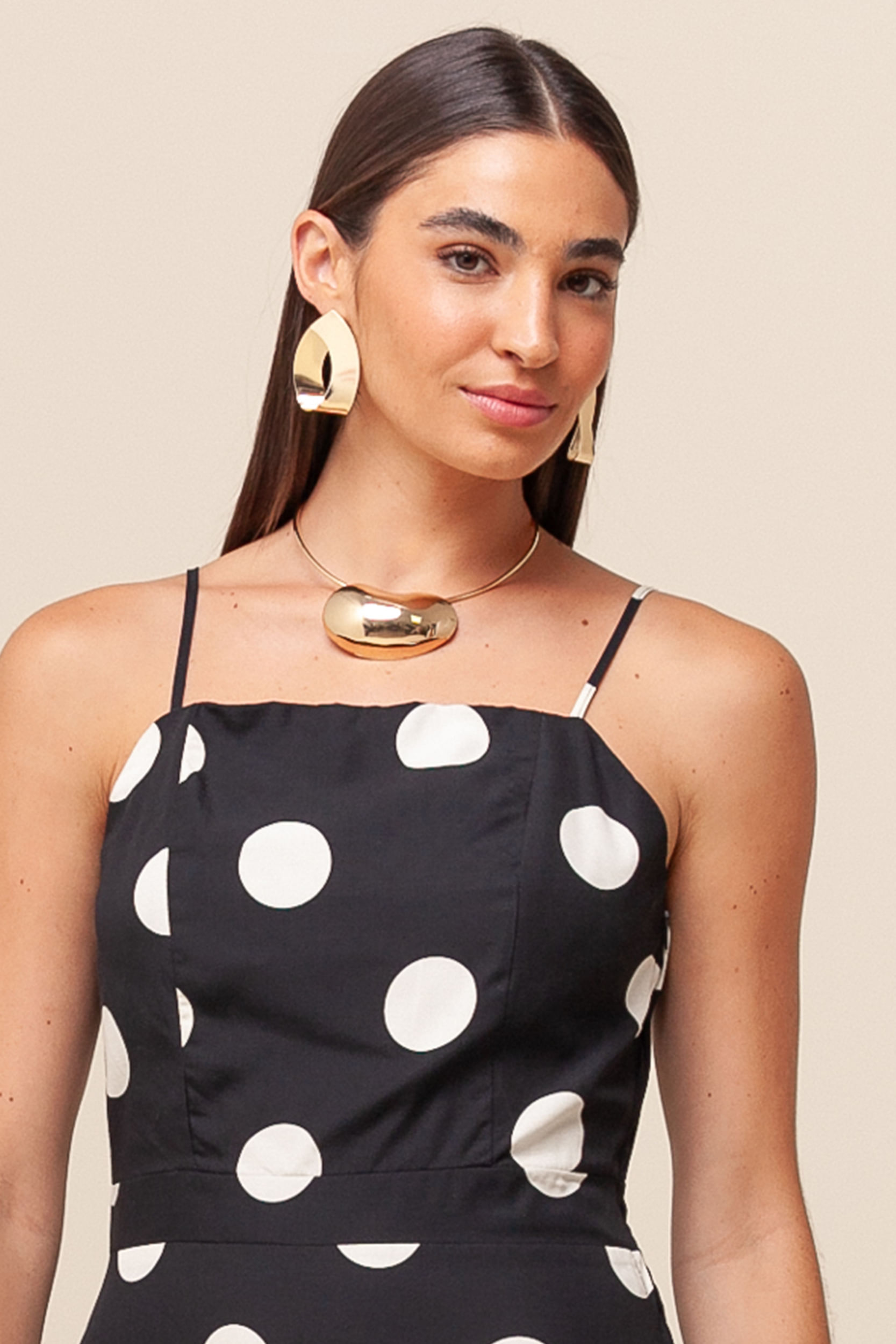 Vestido Midi Viscolinho Poá PRETO